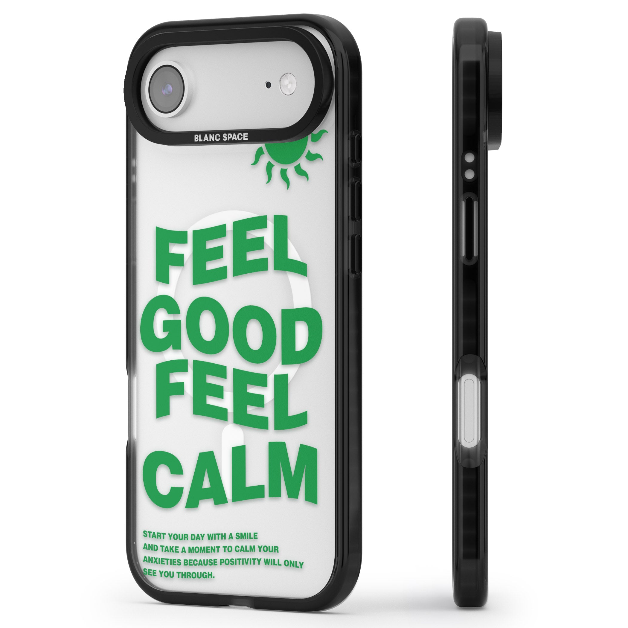Feel Good Feel Calm (Green) iPhone 17 Air Impact Pro Black Phone Case Side Profile