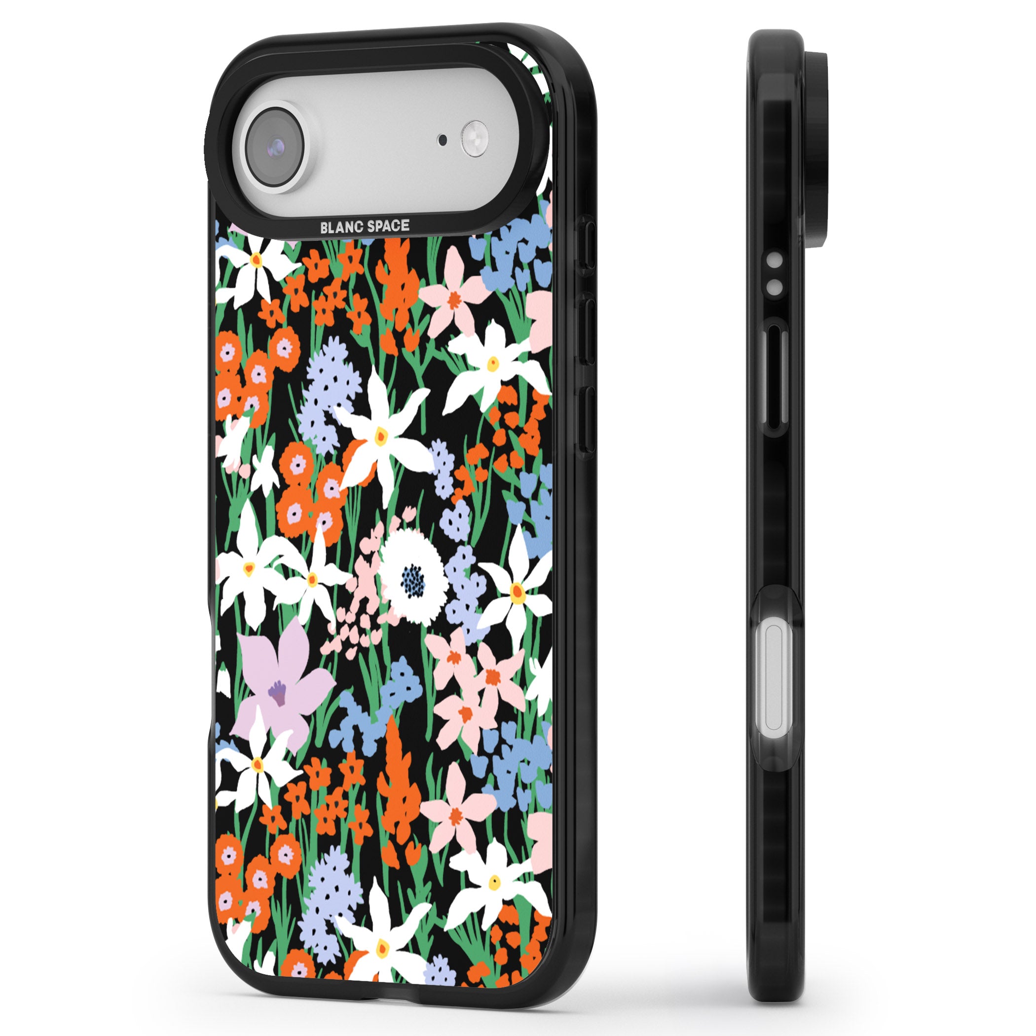 Floral Bloom Meadow Solid iPhone 17 Air Impact Pro Black Phone Case Side Profile