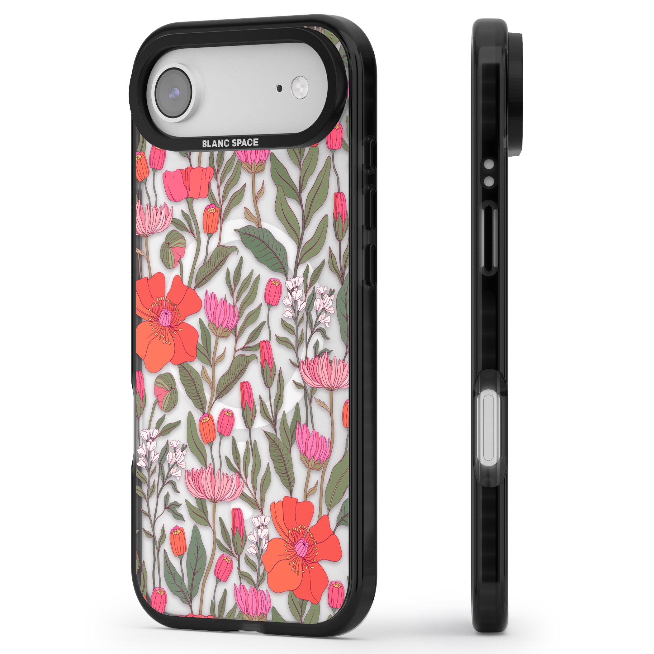 Peachy Floral iPhone 17 Air Impact Pro Black Phone Case Side Profile