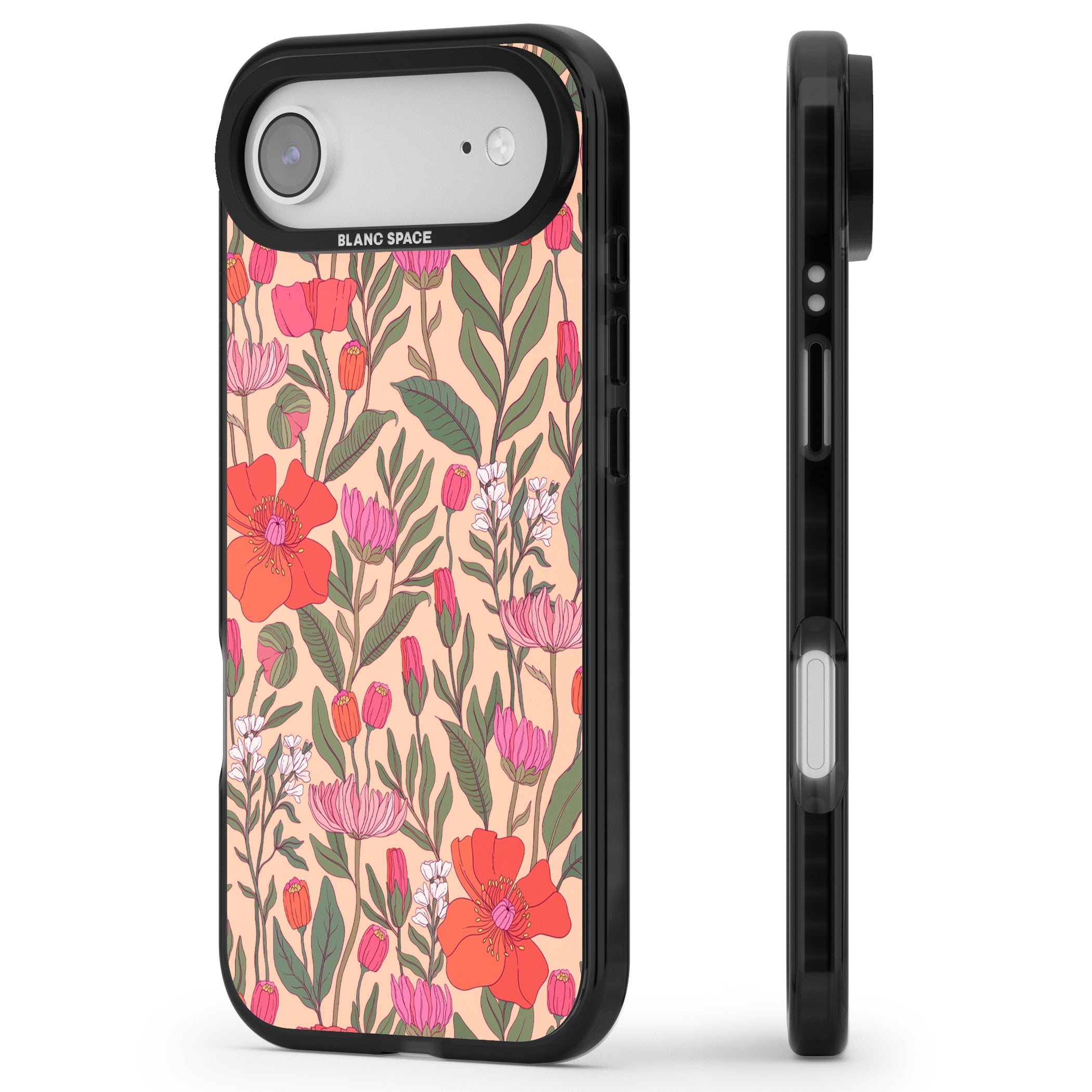 Peachy Floral Background iPhone 17 Air Impact Pro Black Phone Case Side Profile