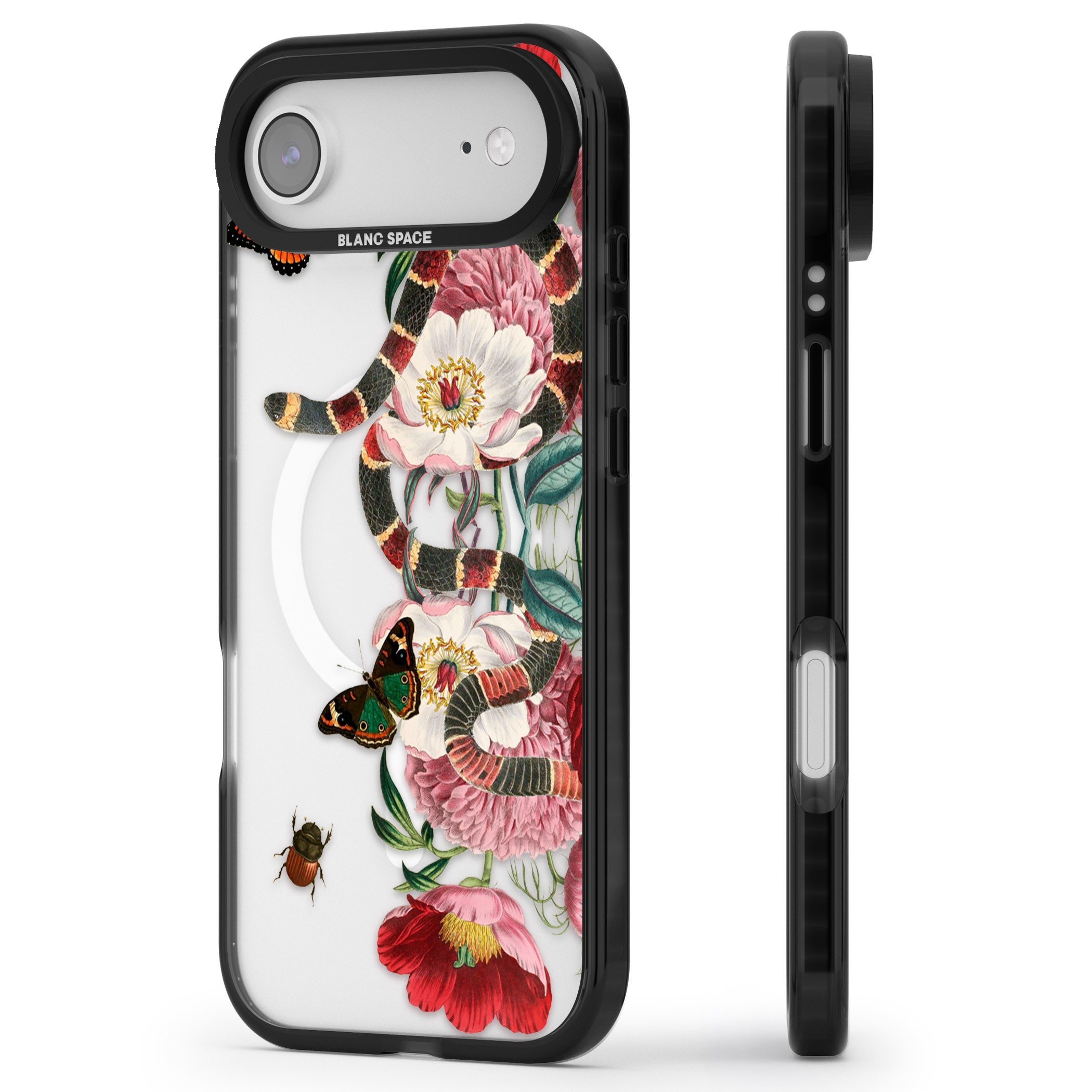 Floral Snake iPhone 17 Air Impact Pro Black Phone Case Side Profile