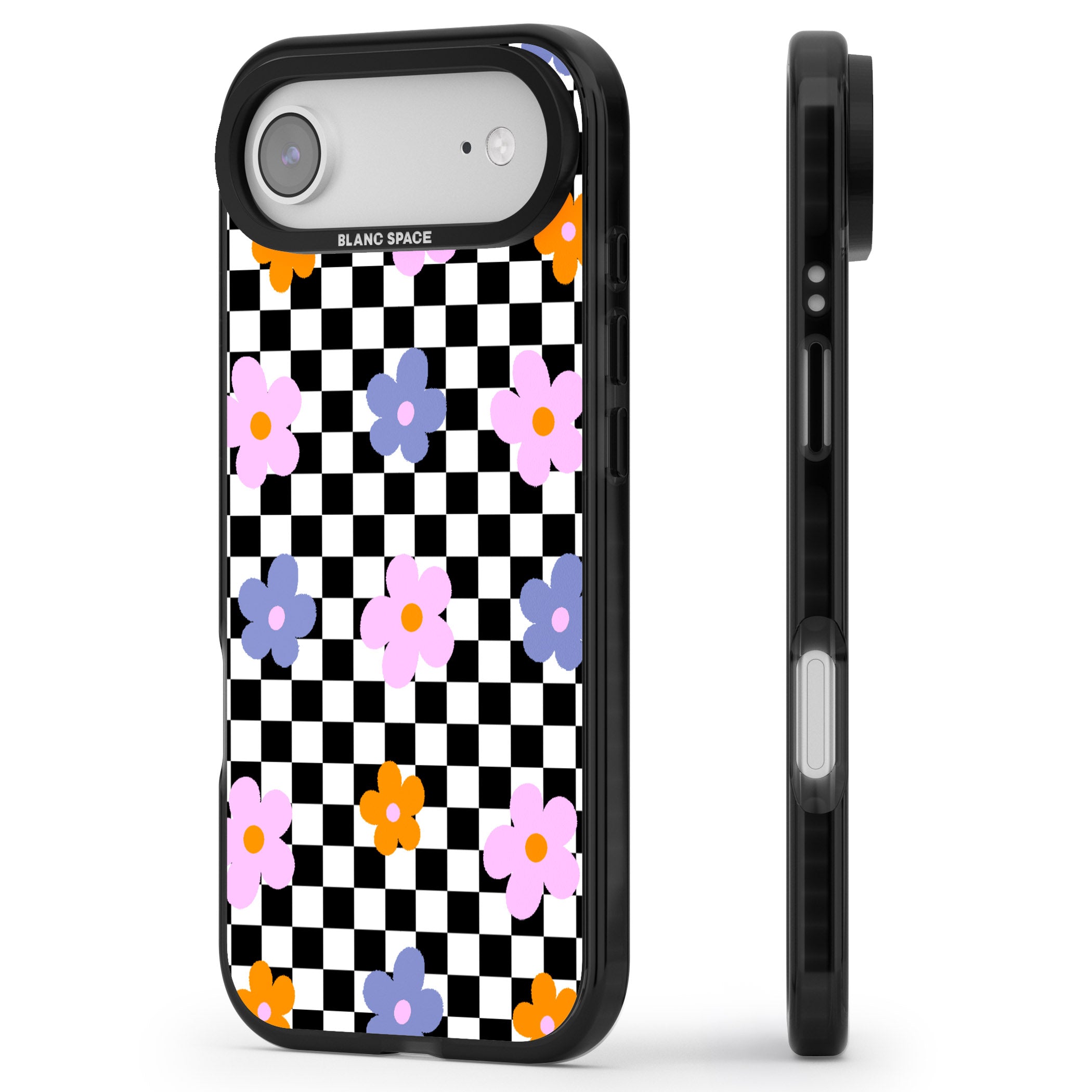 Checkered Blossom iPhone 17 Air Impact Pro Black Phone Case Side Profile