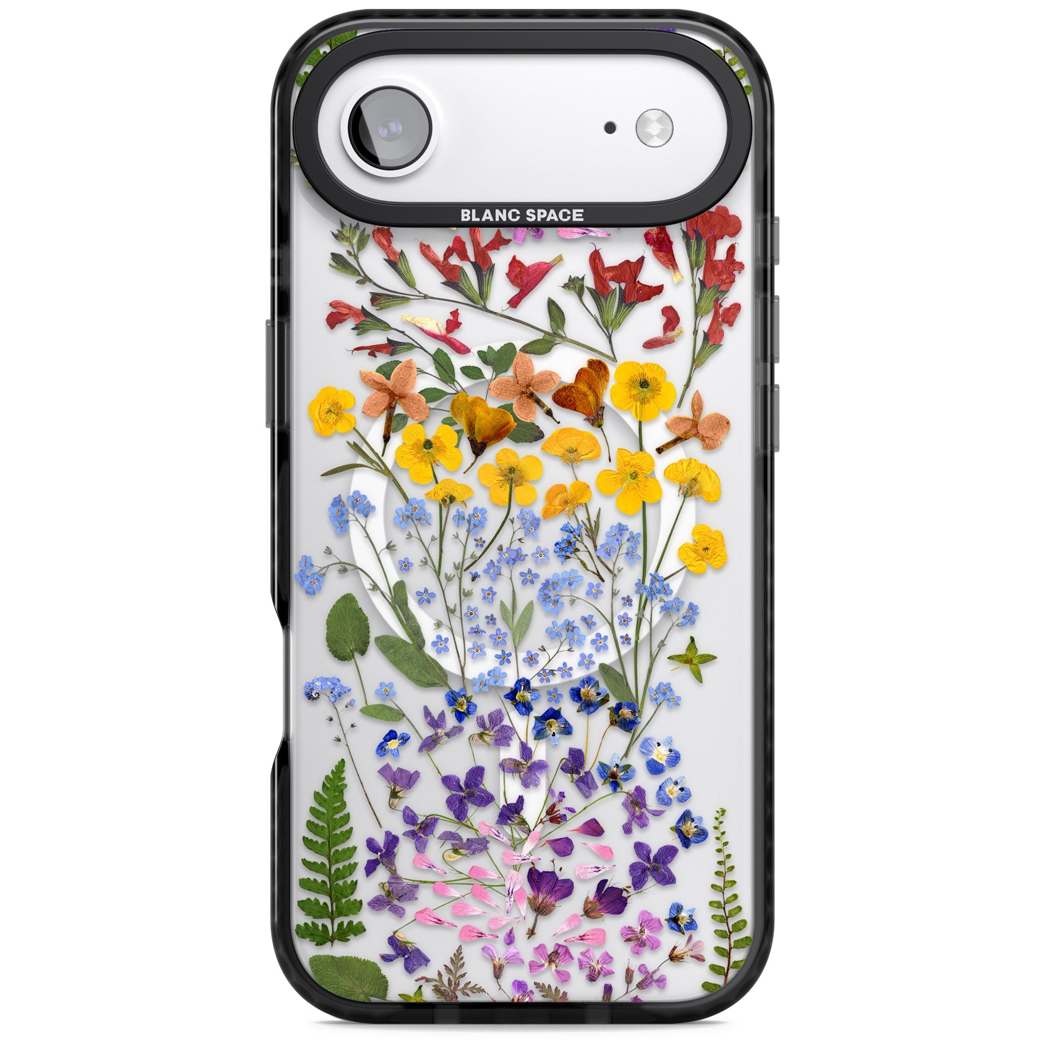 Pressed Wildflower Stripe iPhone 17 Air Impact Pro Black Phone Case