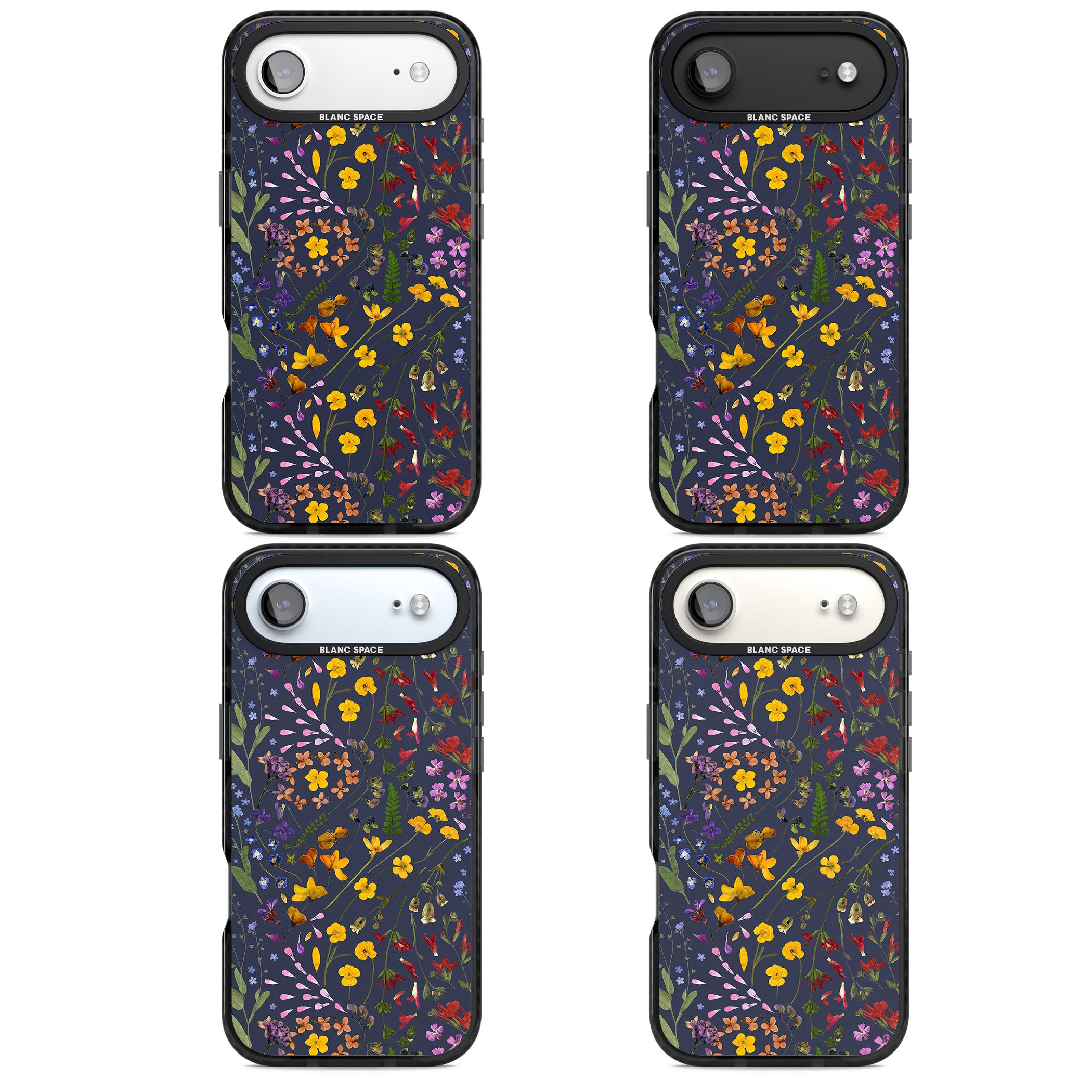 Wildflower Leaves Cluster Navy iPhone 17 Air Impact Pro Black Phone Case APT Impact Protection