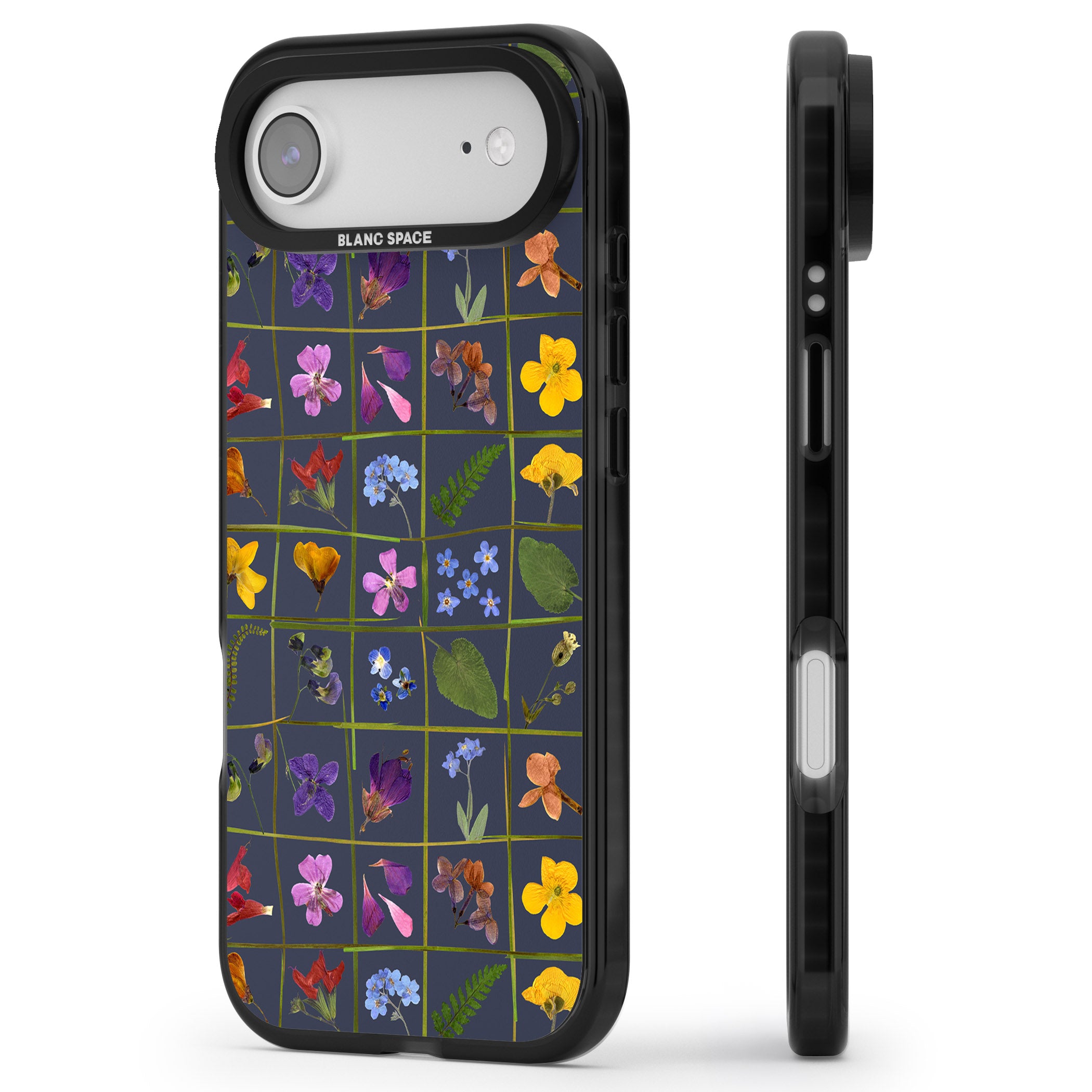 Wildflower Grid iPhone 17 Air Impact Pro Black Phone Case Side Profile