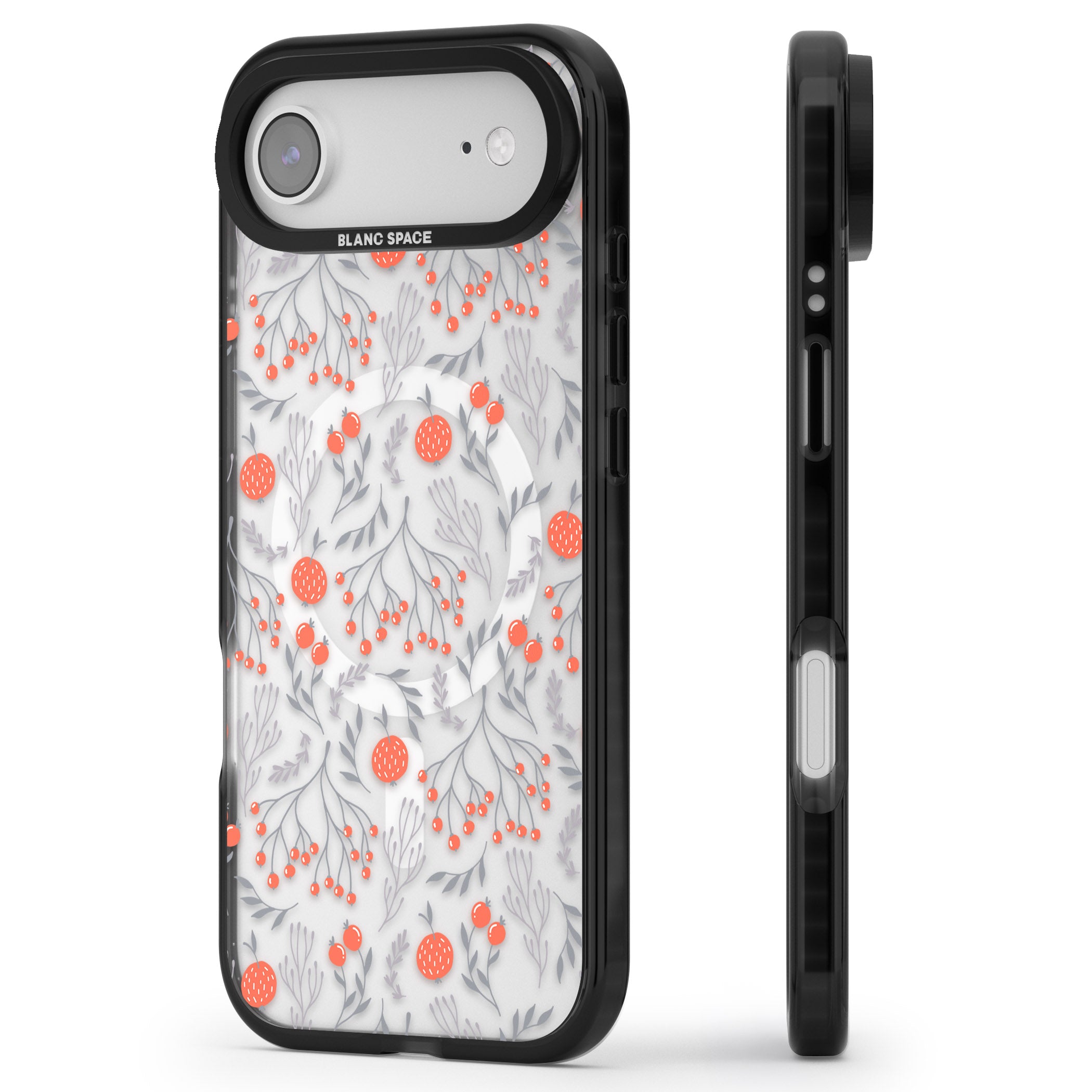 Red Fruits Floral iPhone 17 Air Impact Pro Black Phone Case Side Profile