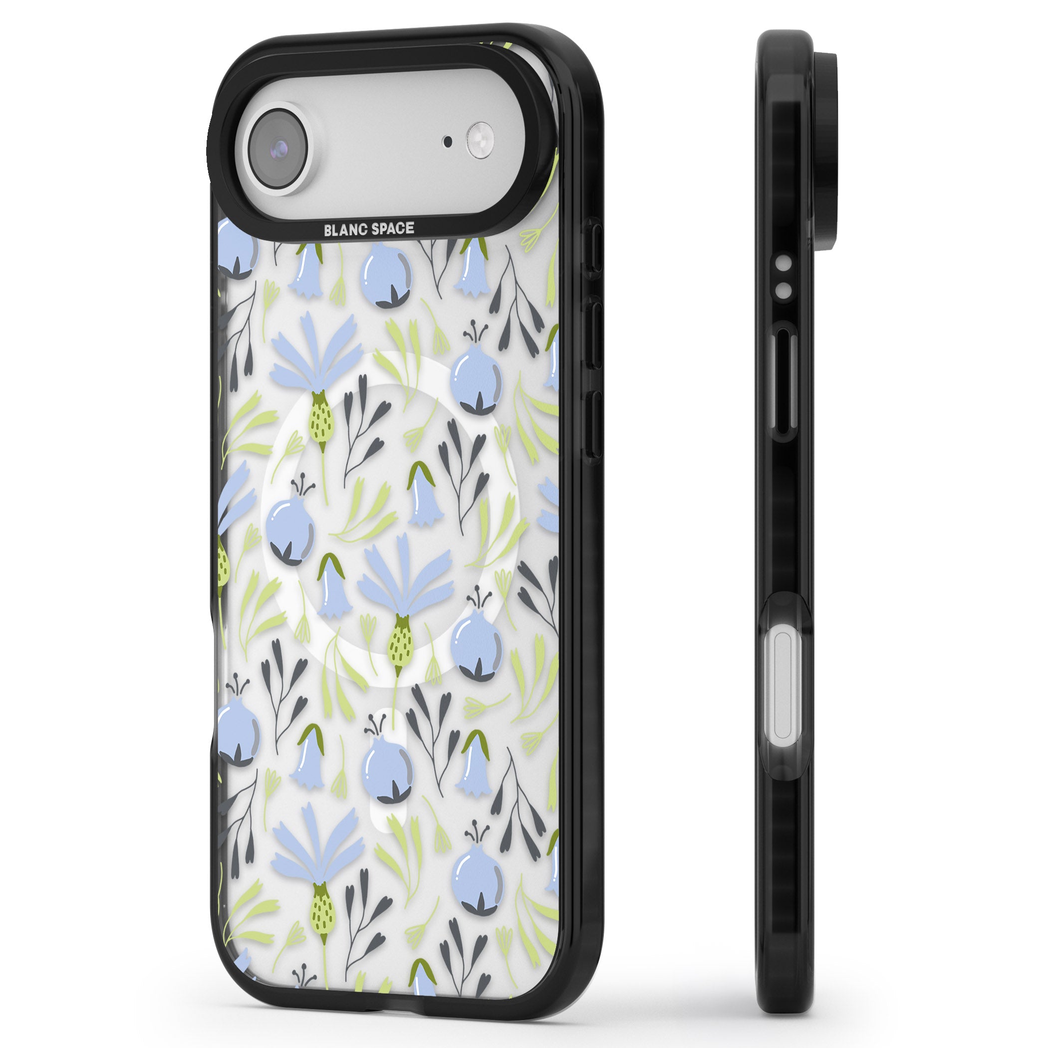 Blue Flora Bloom iPhone 17 Air Impact Pro Black Phone Case Side Profile