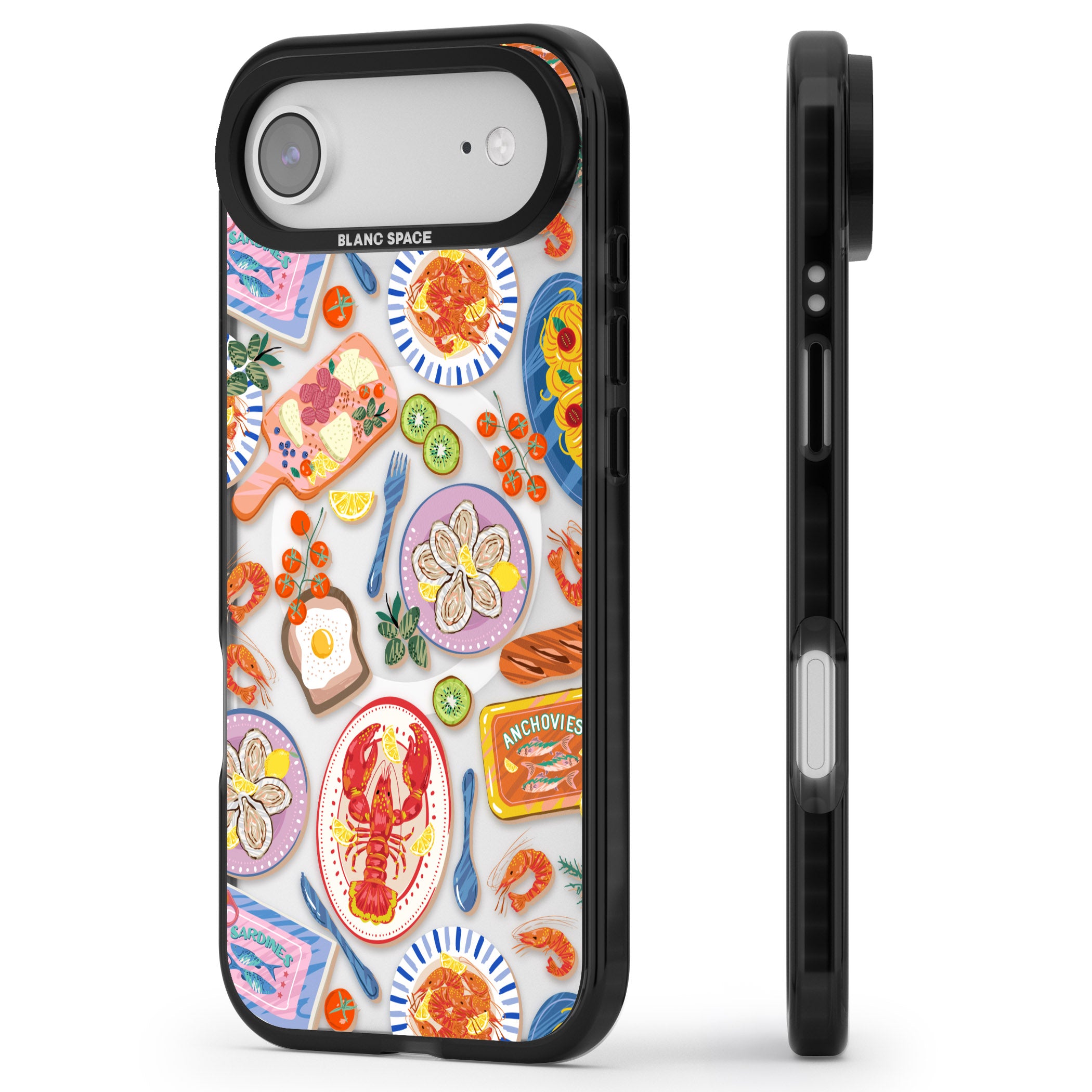 Seafood Pattern iPhone 17 Air Impact Pro Black Phone Case Side Profile