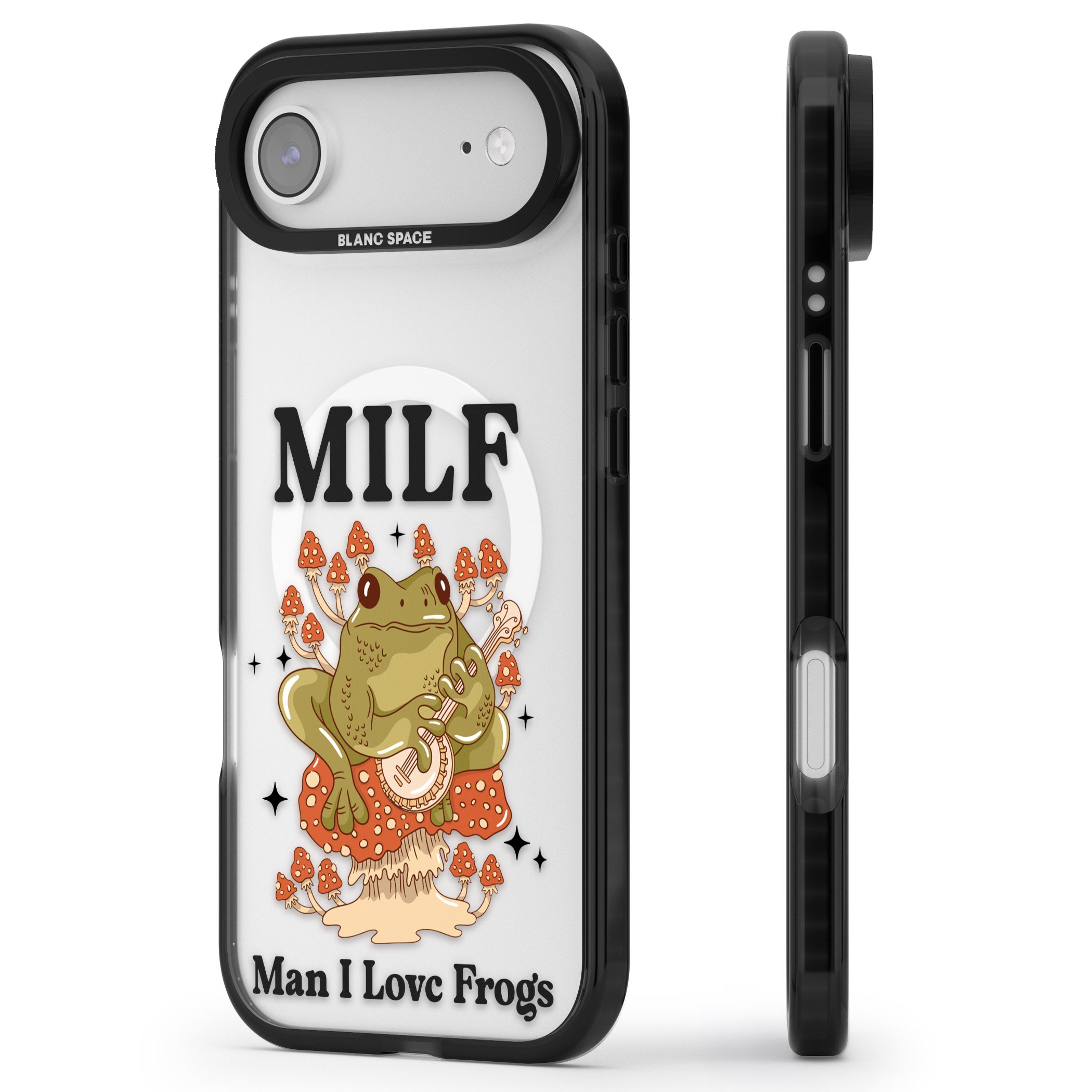 Man I Love Frogs iPhone 17 Air Impact Pro Black Phone Case Side Profile