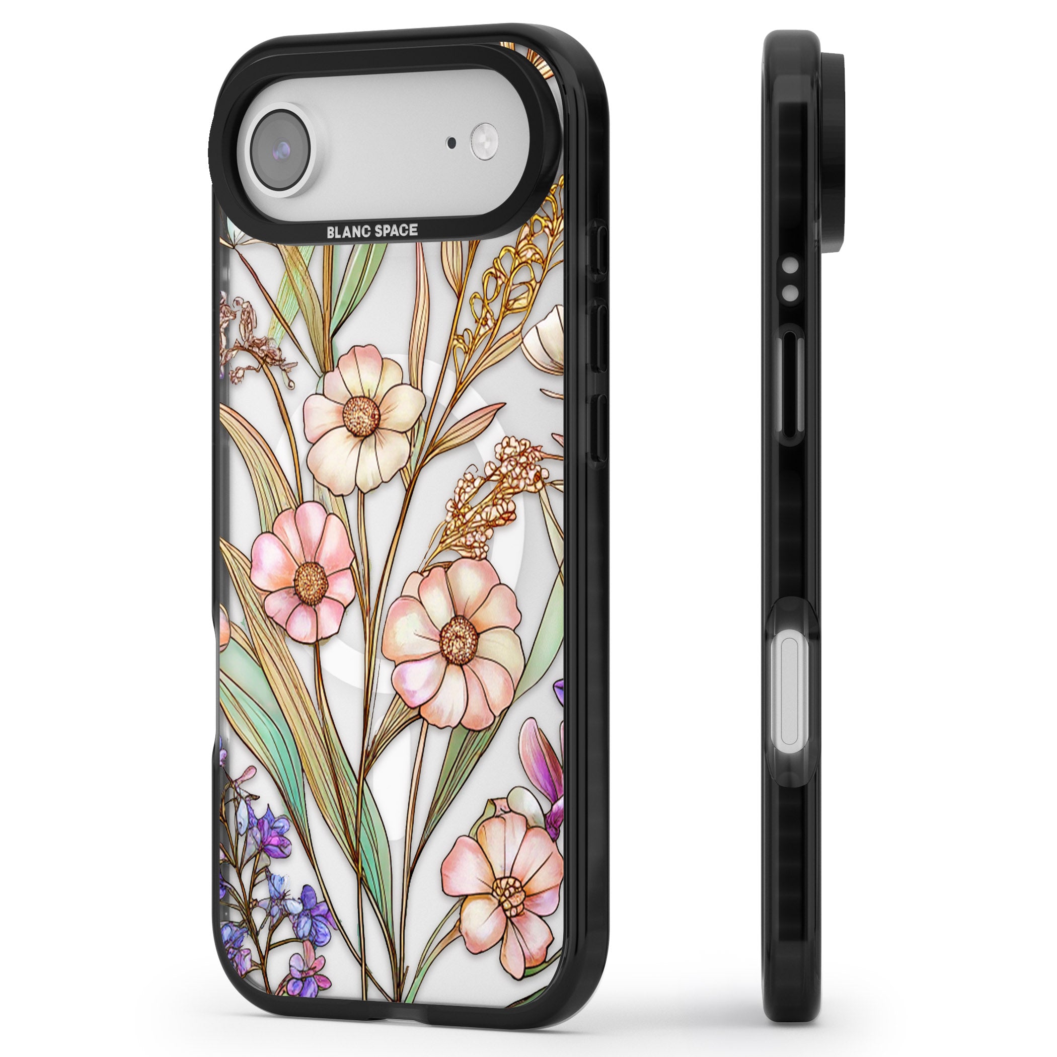 Glass Spring Flowers iPhone 17 Air Impact Pro Black Phone Case Side Profile