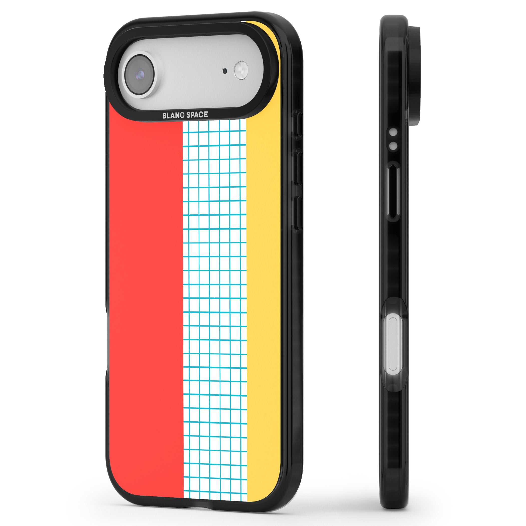 Abstract Grid Red, Blue, Yellow iPhone 17 Air Impact Pro Black Phone Case Side Profile