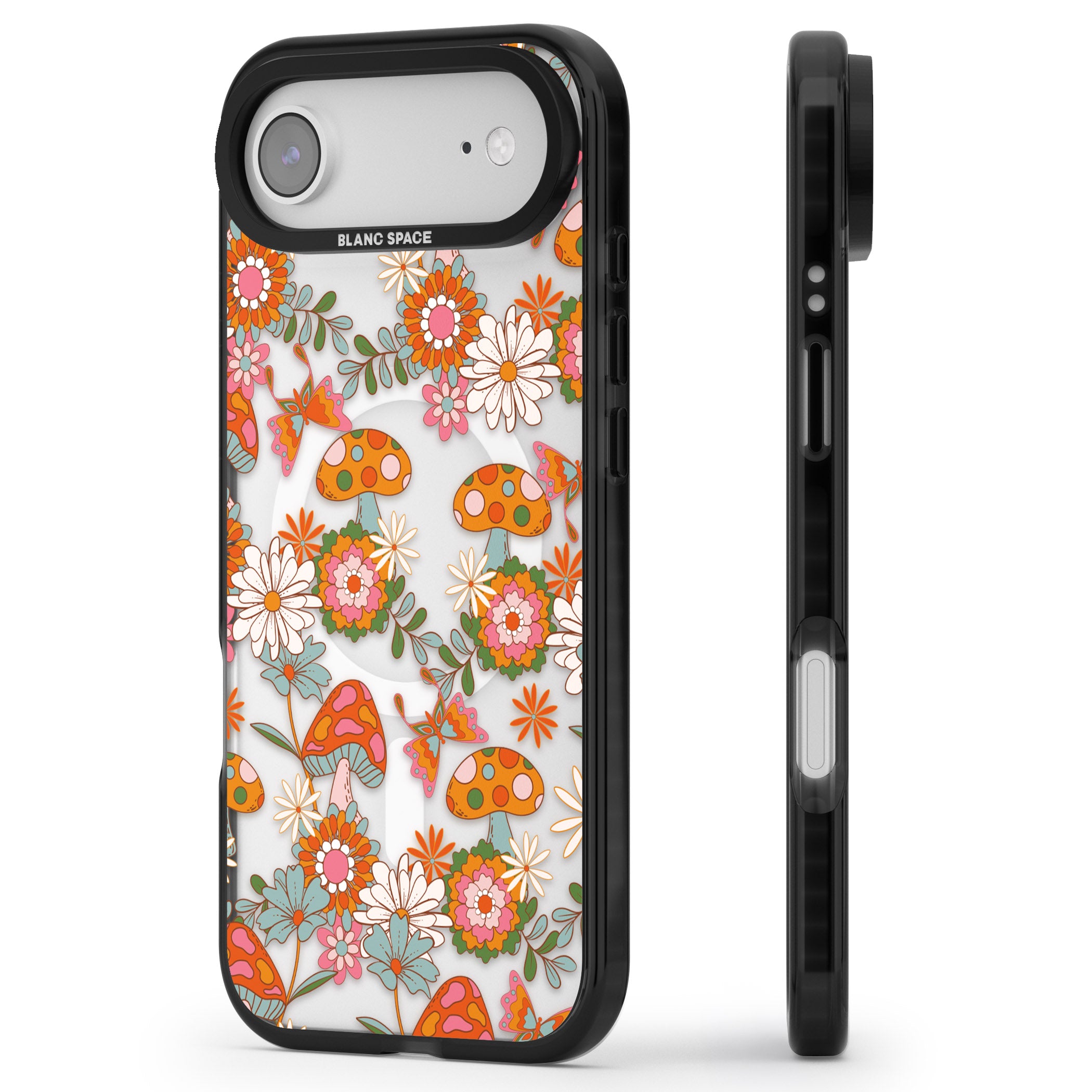 Groovy Shrooms & Flowers iPhone 17 Air Impact Pro Black Phone Case Side Profile