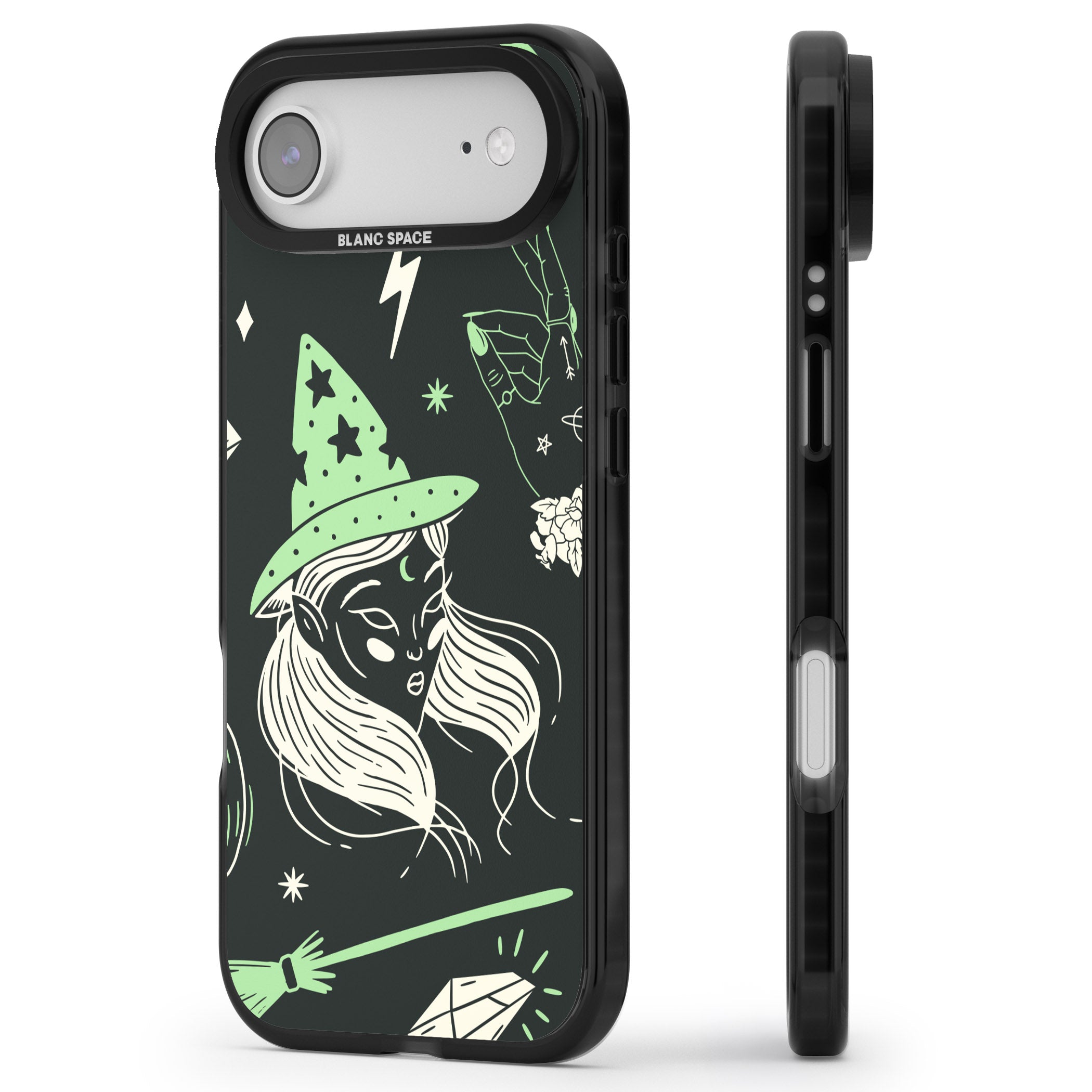 Astrology Witch Pattern iPhone 17 Air Impact Pro Black Phone Case Side Profile