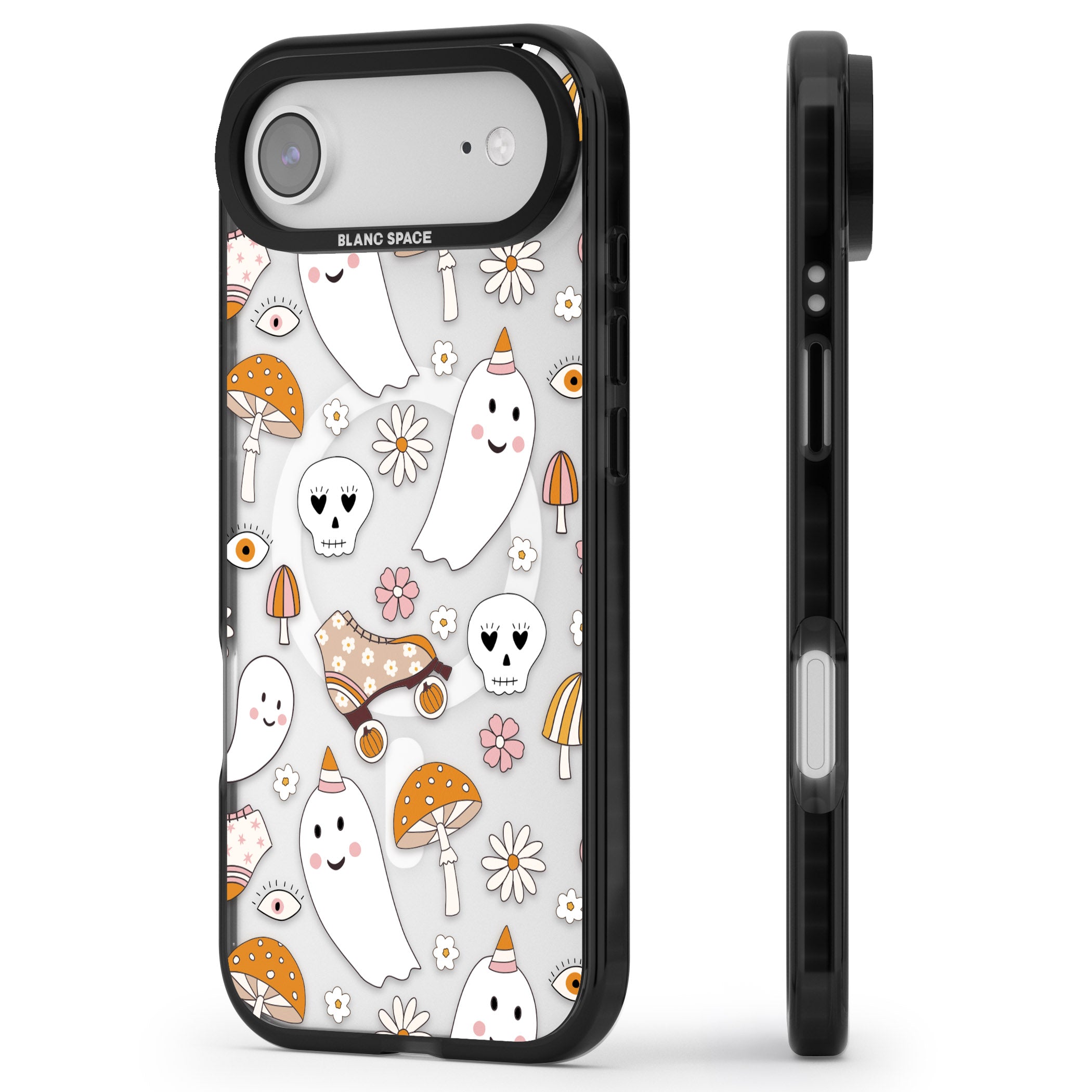 Cute Ghost And Skulls Pattern iPhone 17 Air Impact Pro Black Phone Case Side Profile