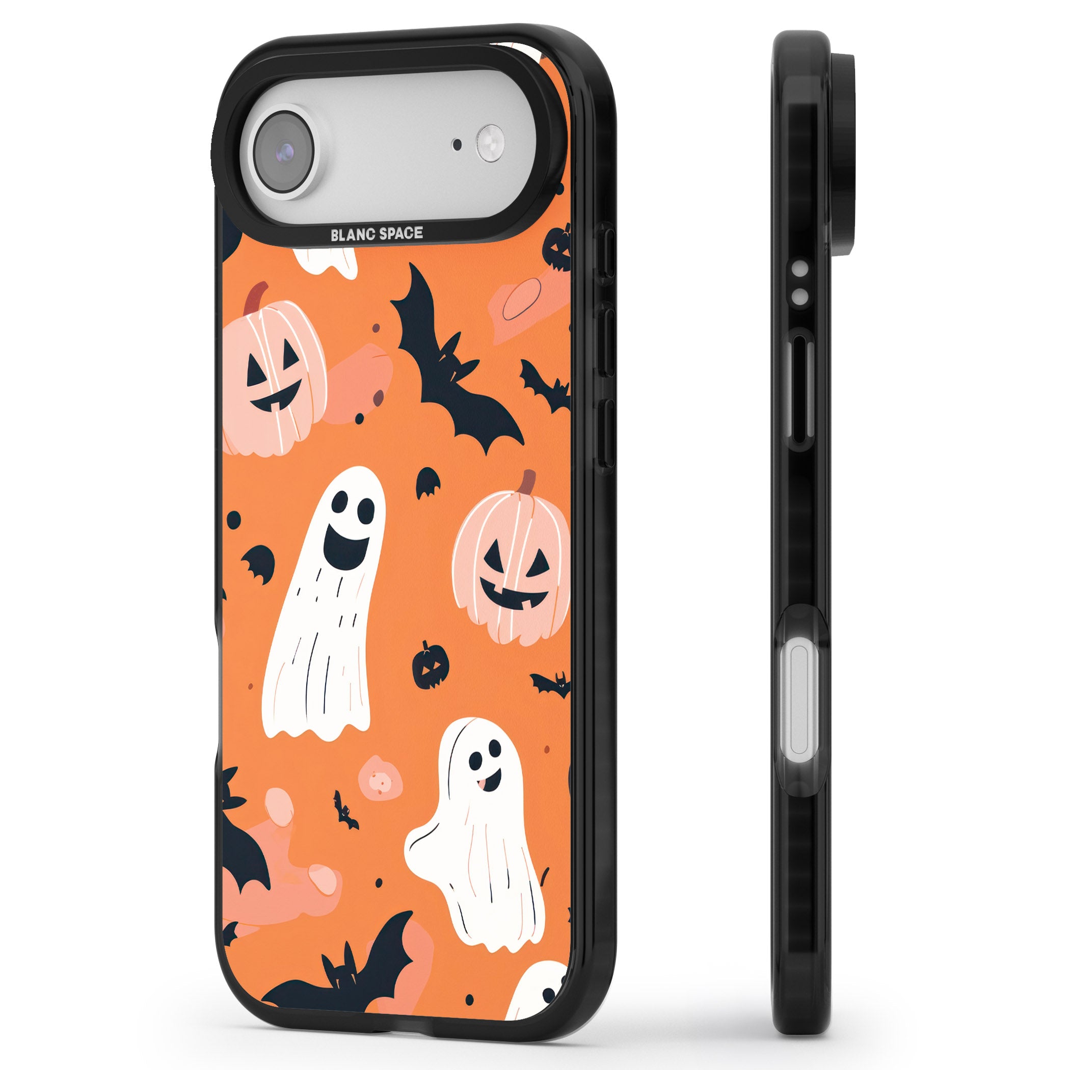Orange Halloween Pattern iPhone 17 Air Impact Pro Black Phone Case Side Profile