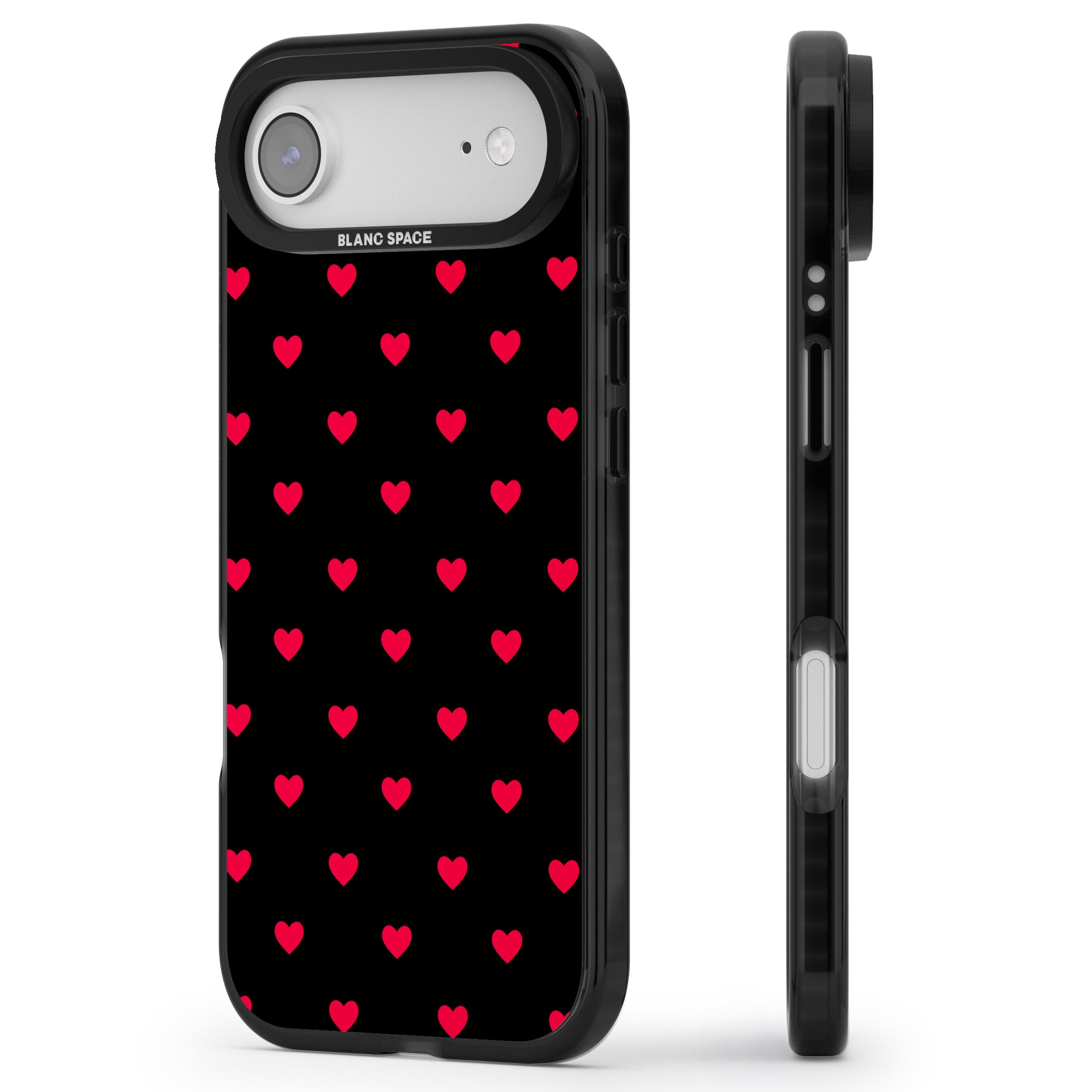 Small Heart Pattern: Red & iPhone 17 Air Impact Pro Black Phone Case Side Profile