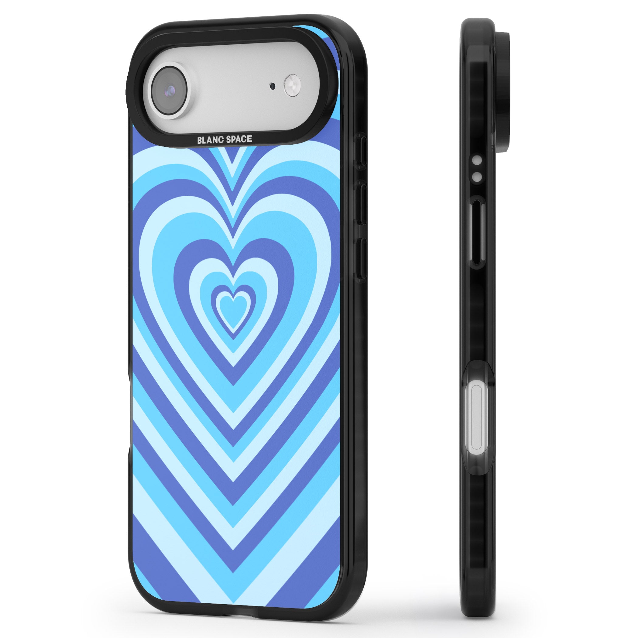 Blue Heart Illusion iPhone 17 Air Impact Pro Black Phone Case Side Profile