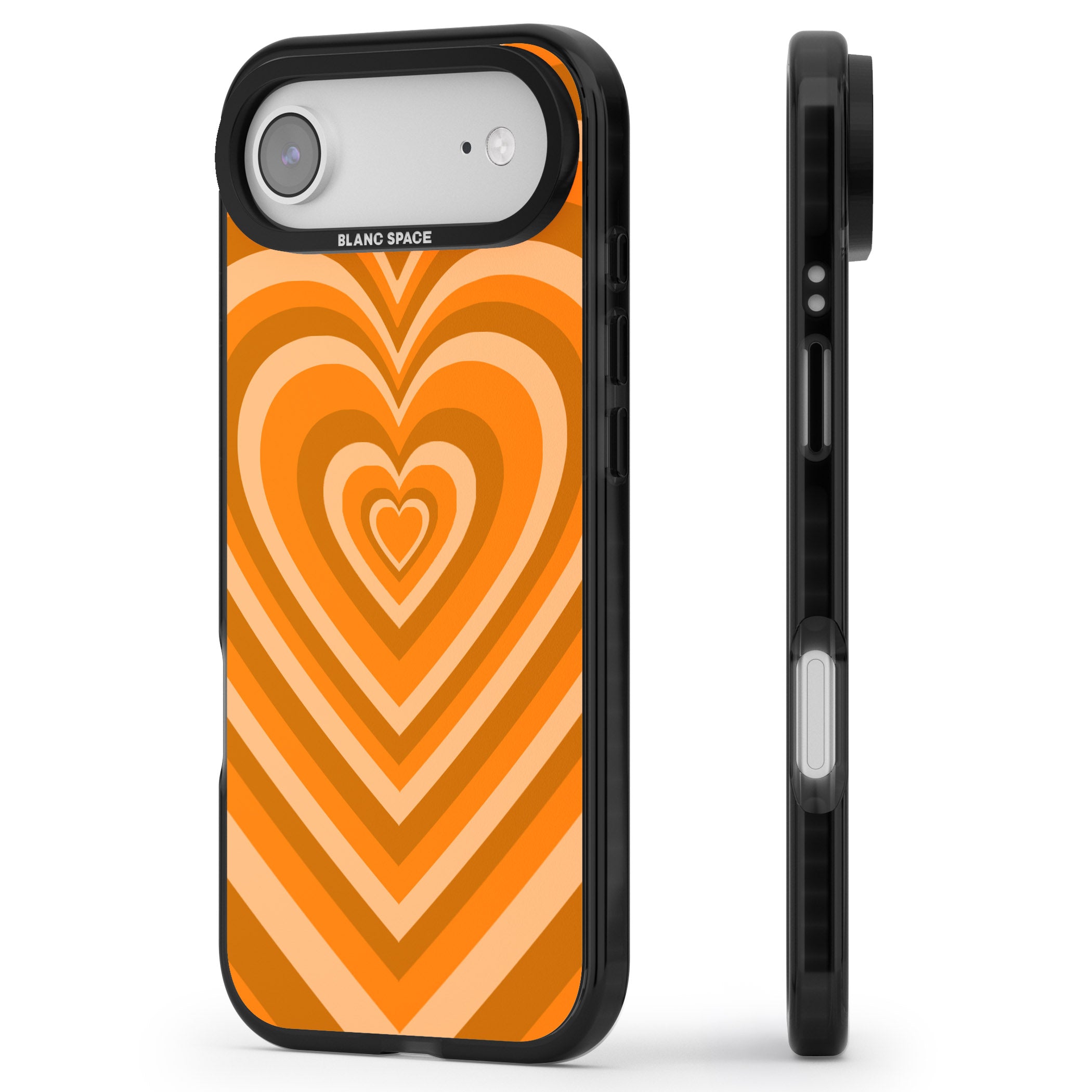 Orange Heart Illusion iPhone 17 Air Impact Pro Black Phone Case Side Profile