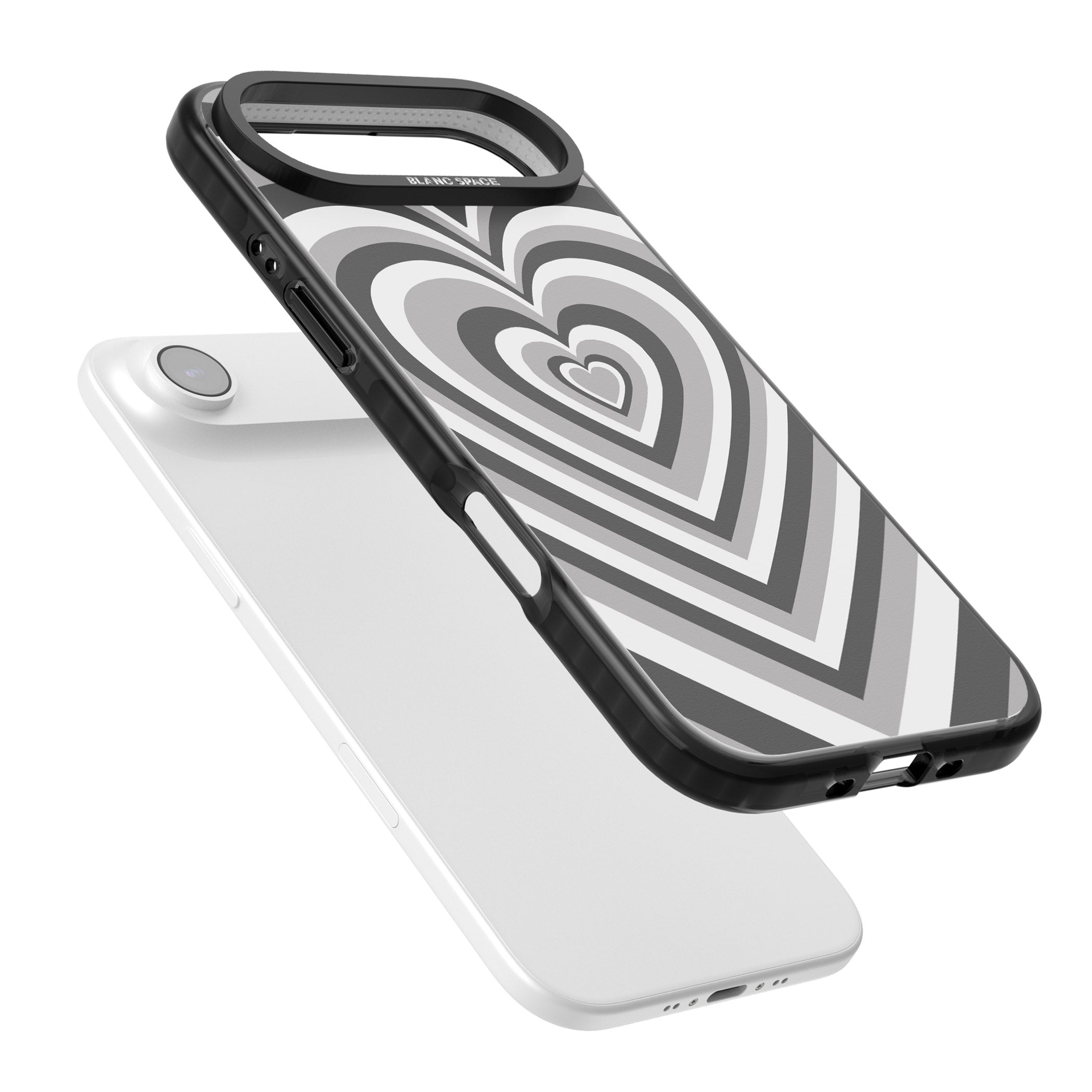 Monochrome Heart Illusion iPhone 17 Air Impact Pro Black Phone Case Colours