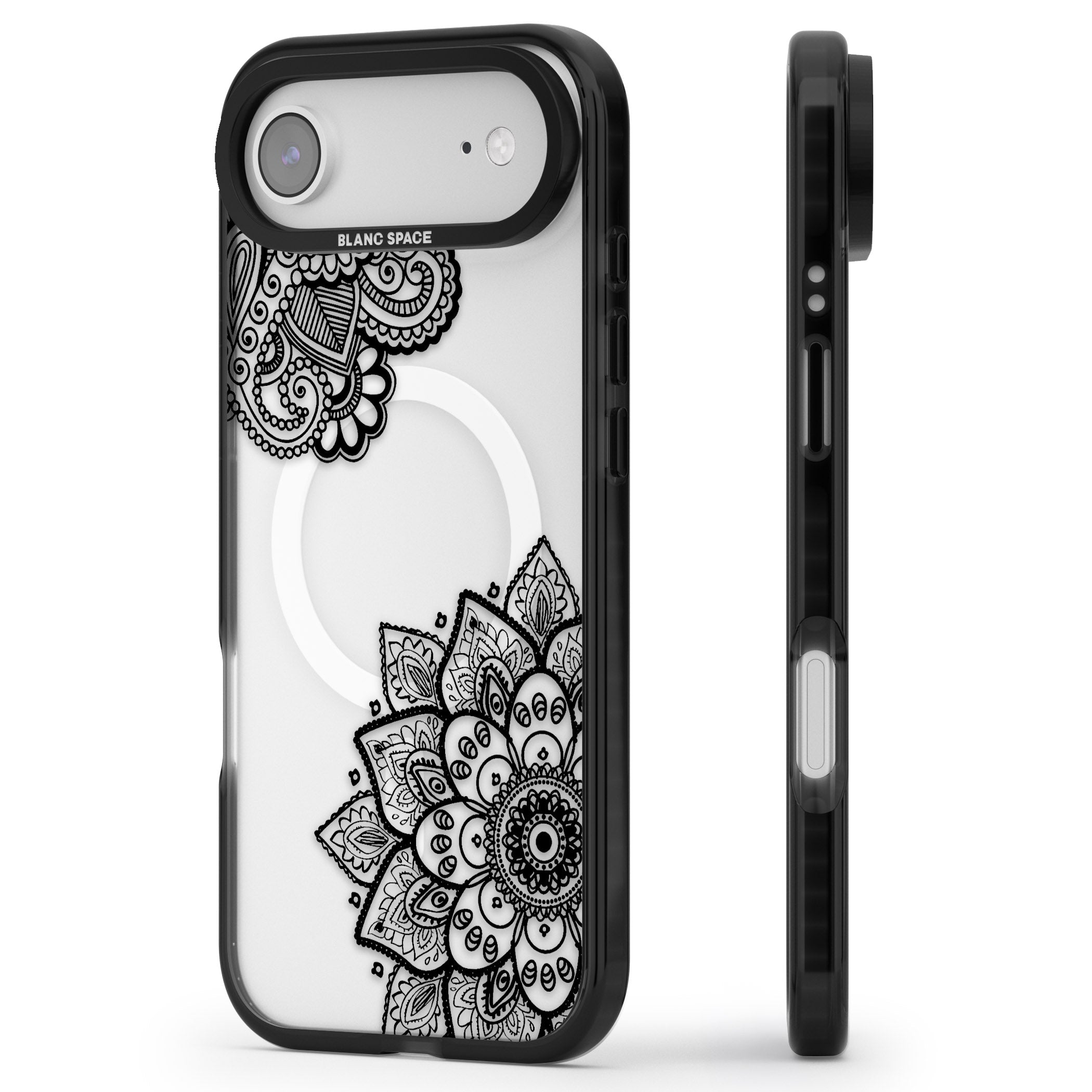 Black Henna Florals iPhone 17 Air Impact Pro Black Phone Case Side Profile