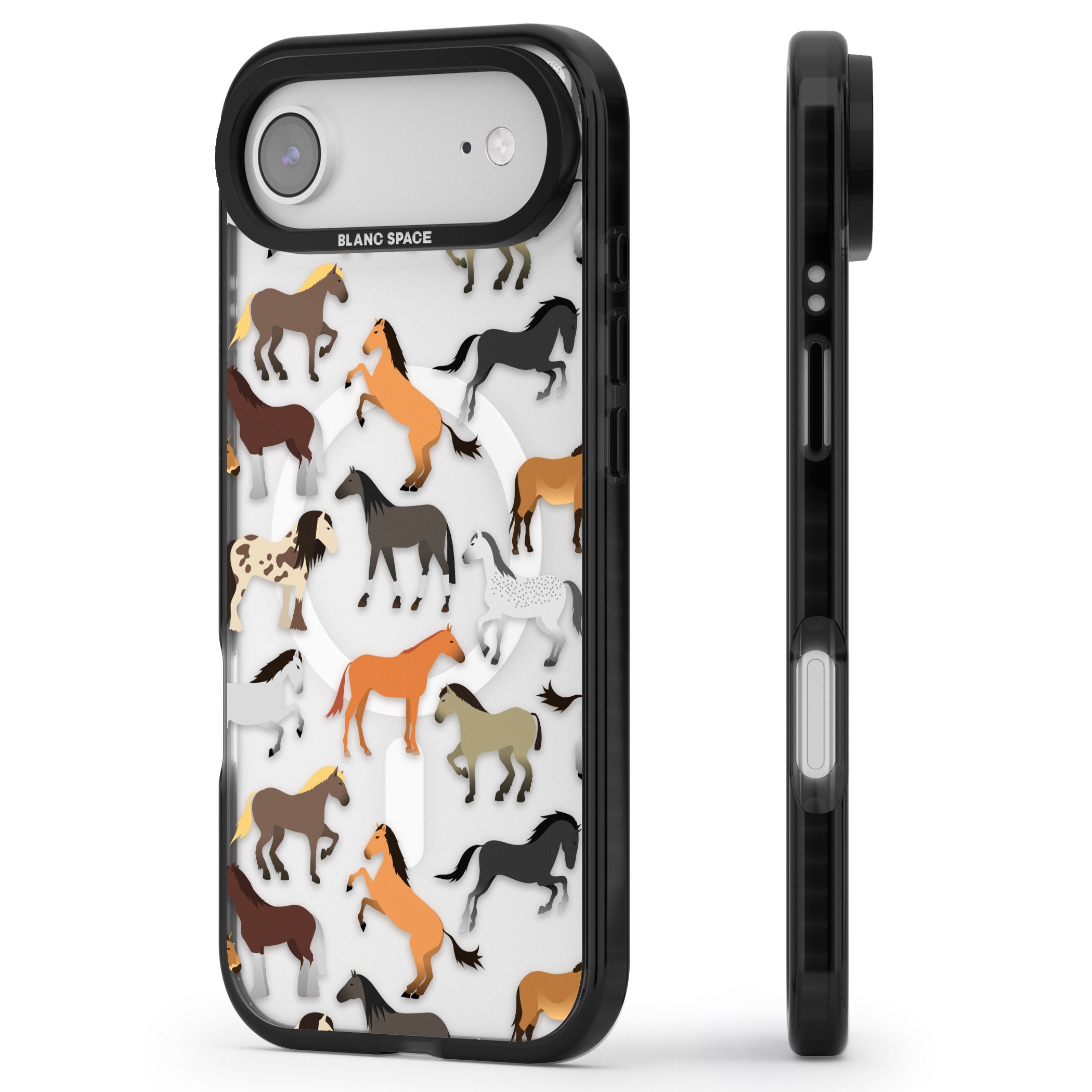 Horse Pattern iPhone 17 Air Impact Pro Black Phone Case Side Profile