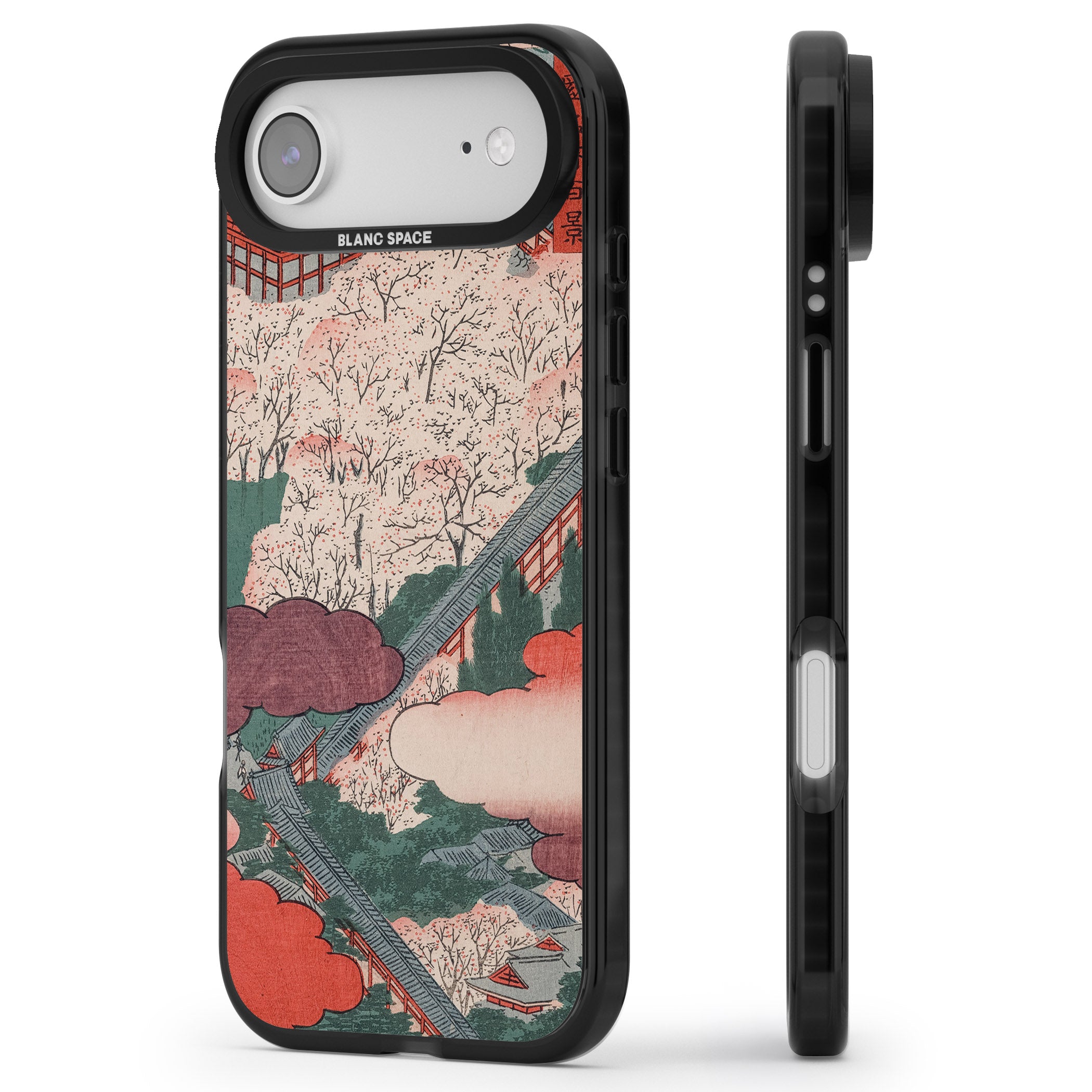 Vintage Japanese Illustrations Japanese City iPhone 17 Air Impact Pro Black Phone Case Side Profile