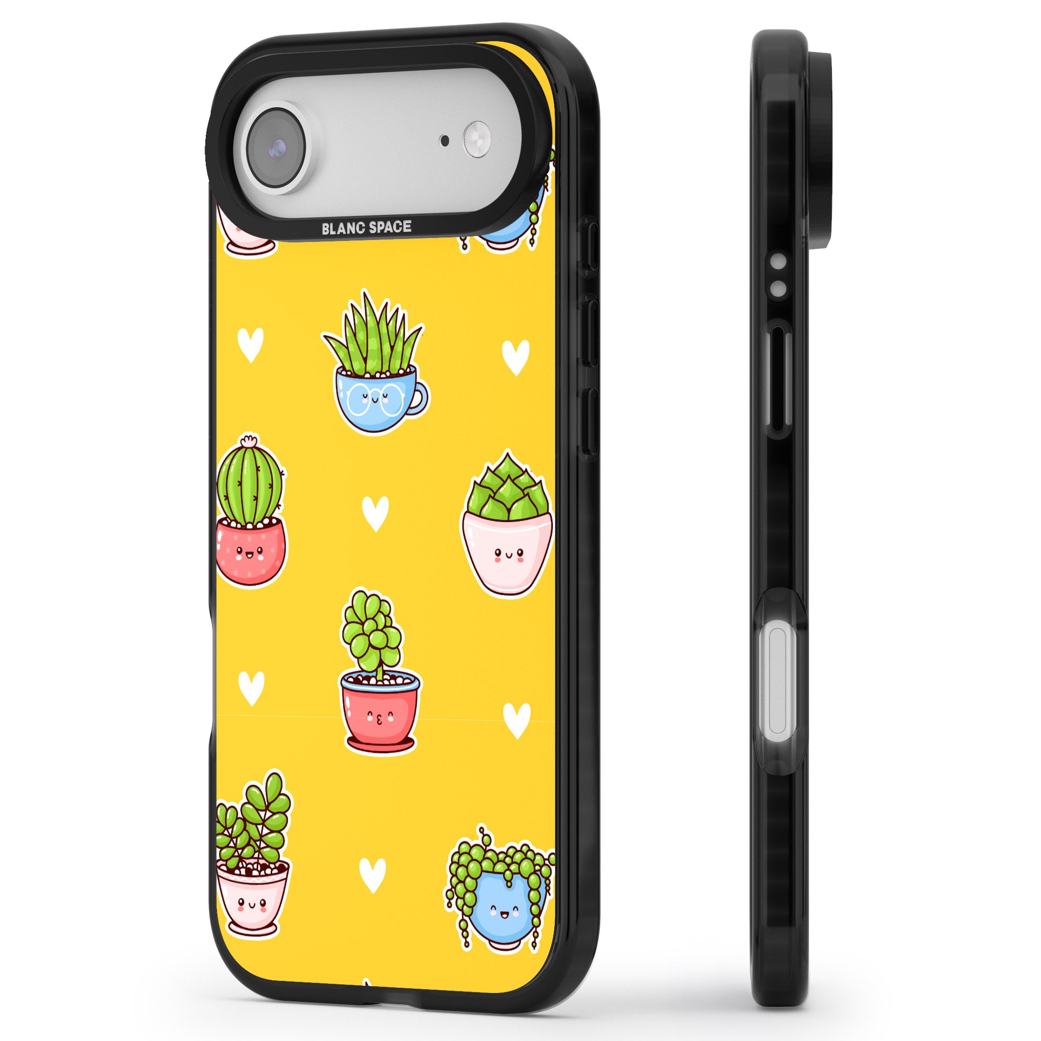 Plant Faces Kawaii Pattern iPhone 17 Air Impact Pro Black Phone Case Side Profile