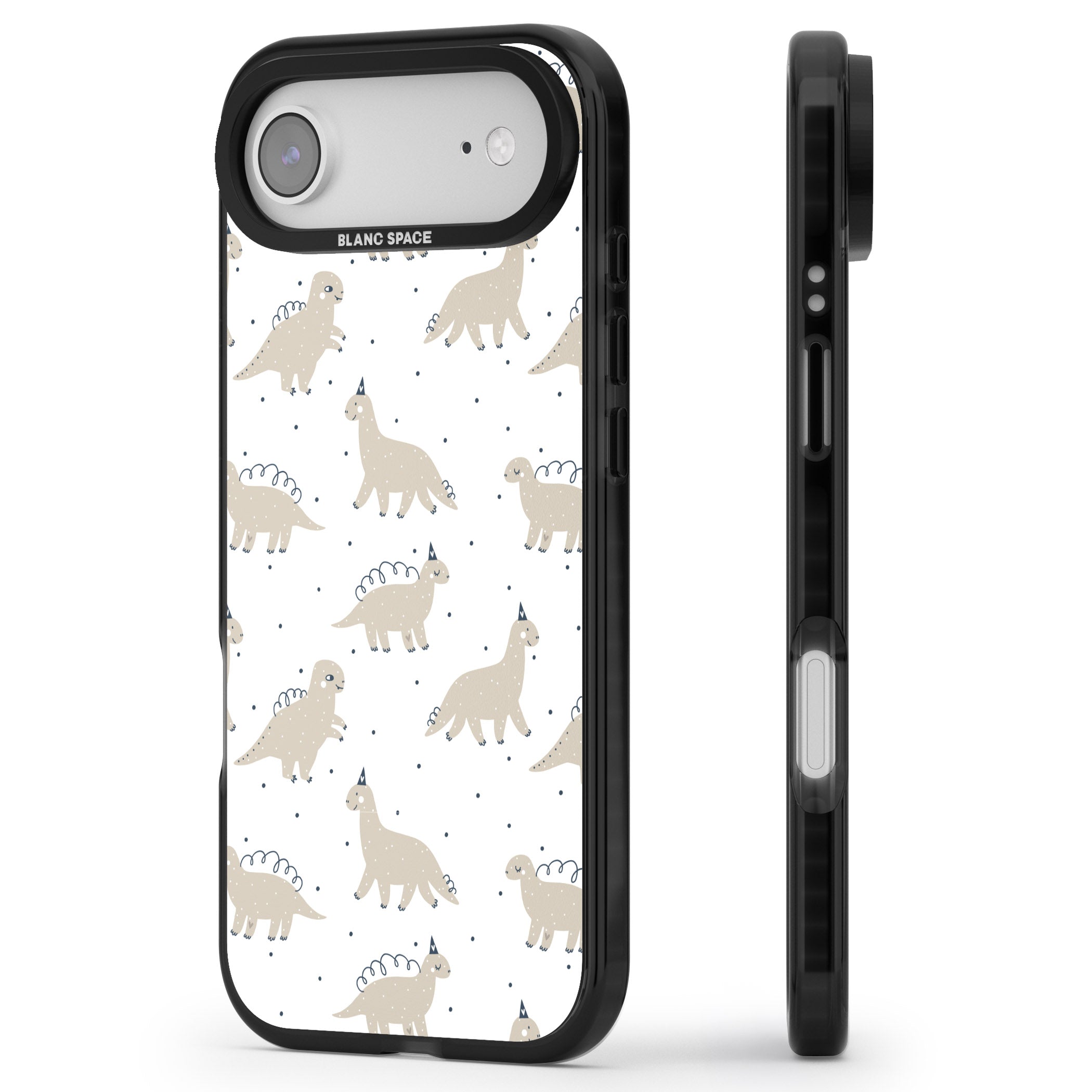 Party Dino Pattern iPhone 17 Air Impact Pro Black Phone Case Side Profile