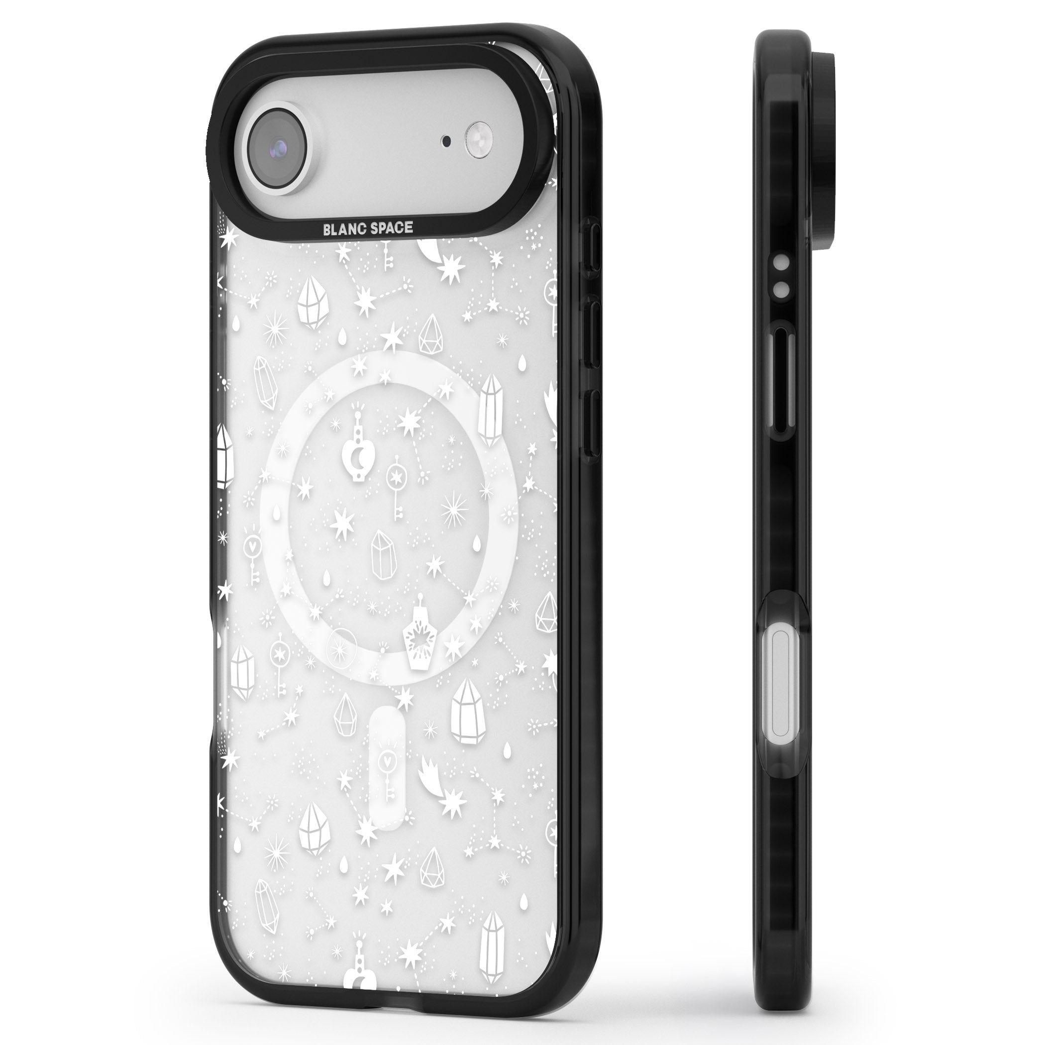 White Cosmic Crystal iPhone 17 Air Impact Pro Black Phone Case Side Profile