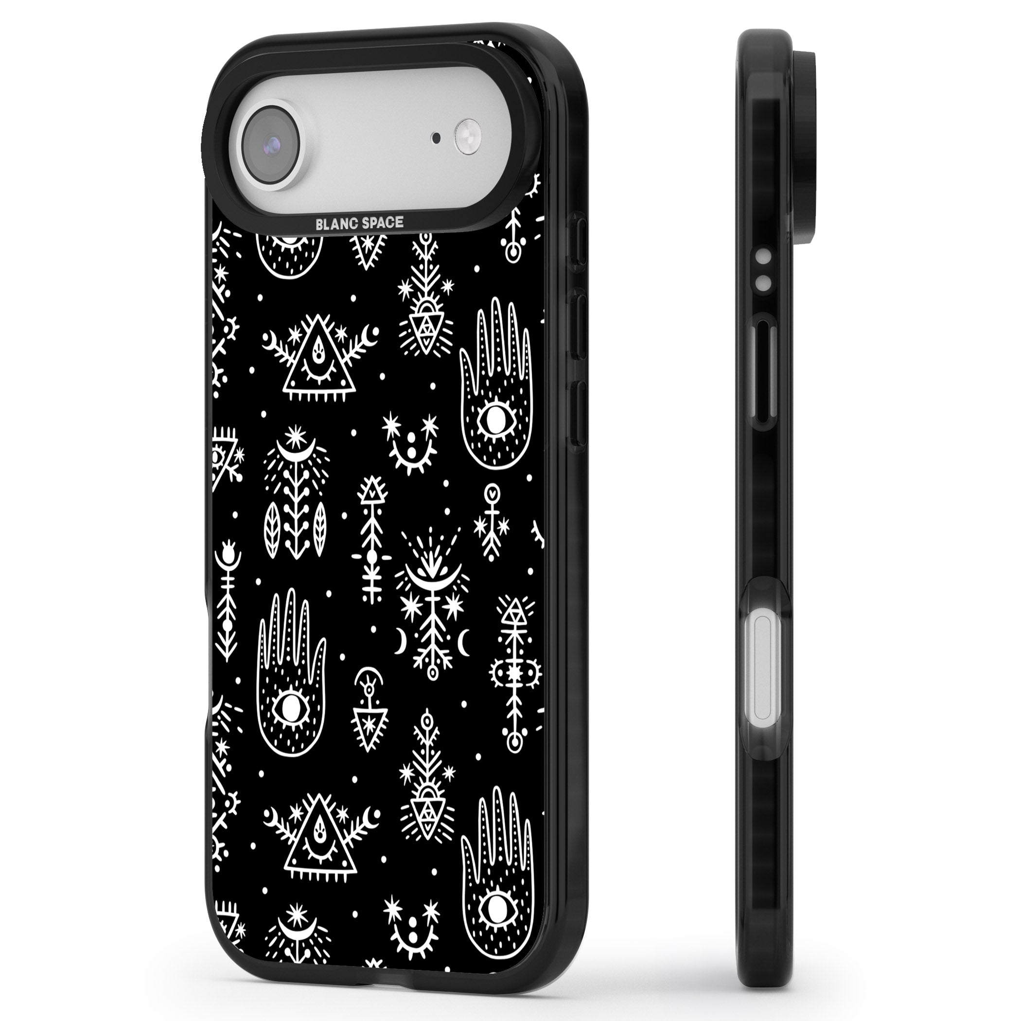 Tribal Symbols Black iPhone 17 Air Impact Pro Black Phone Case Side Profile