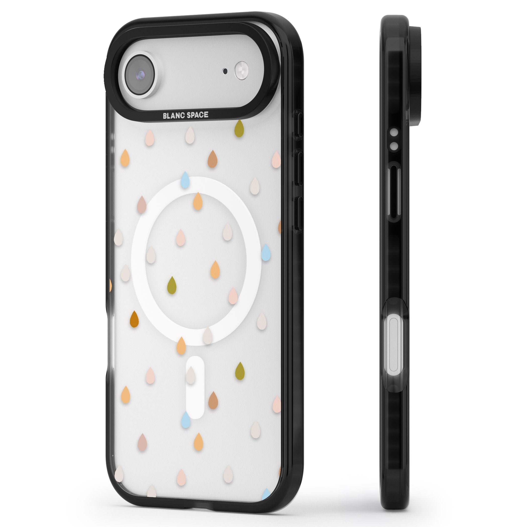 Pastel Raindrops iPhone 17 Air Impact Pro Black Phone Case Side Profile
