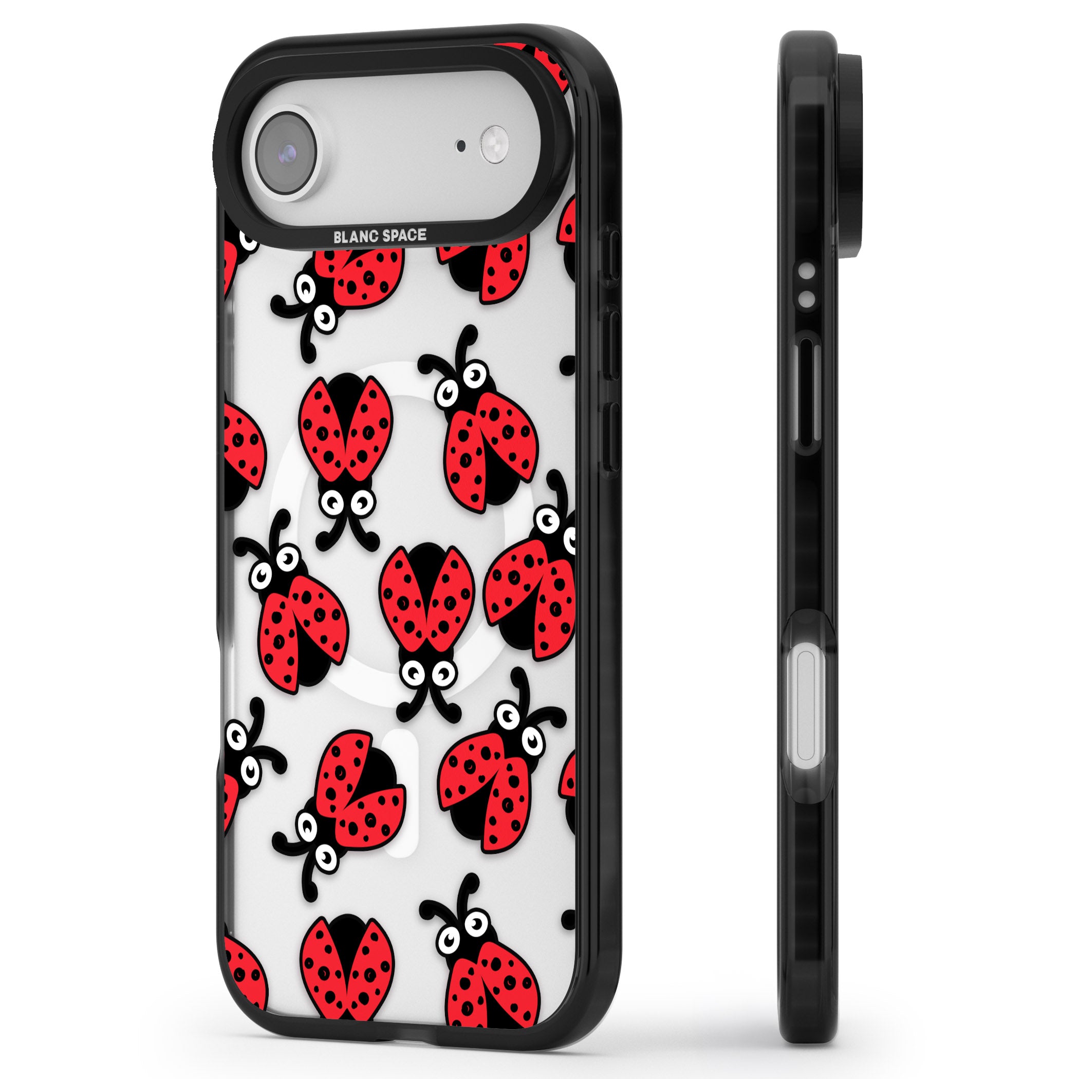 Ladybug Pattern iPhone 17 Air Impact Pro Black Phone Case Side Profile