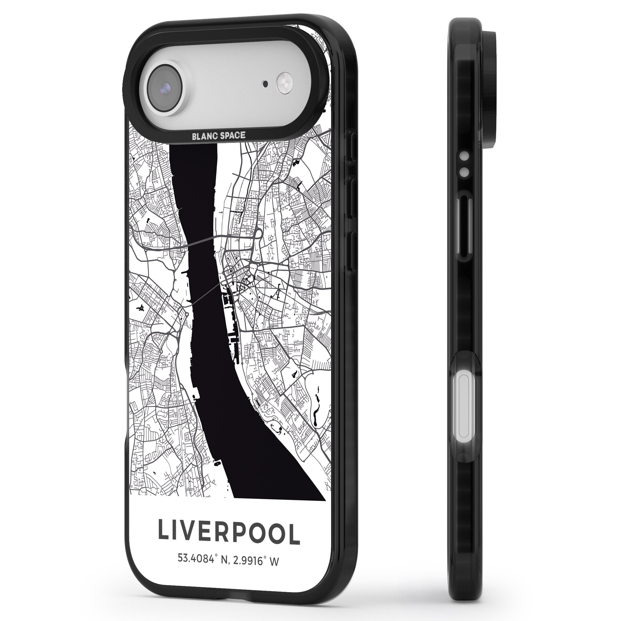 Liverpool Map iPhone 17 Air Impact Pro Black Phone Case Side Profile