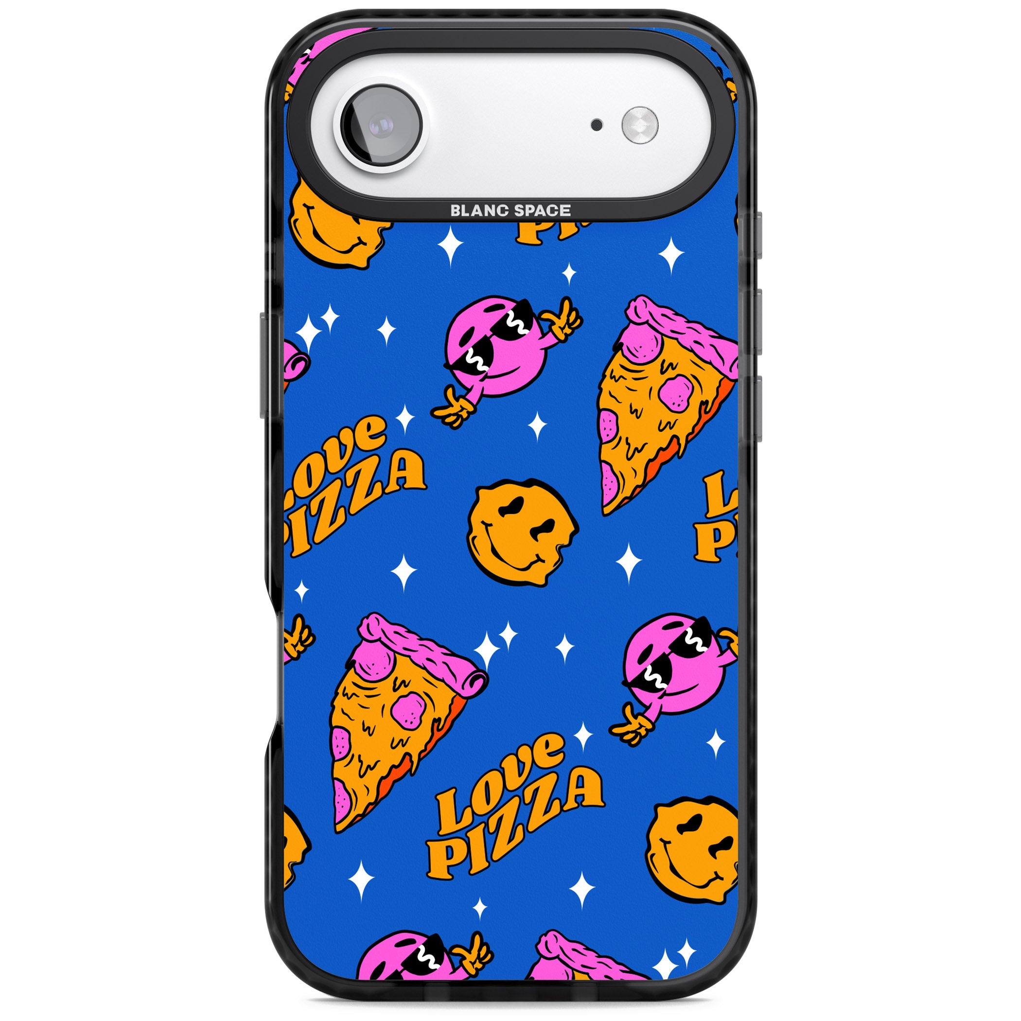 Psychedelic Love Pizza Pattern iPhone 17 Air Impact Pro Black Phone Case