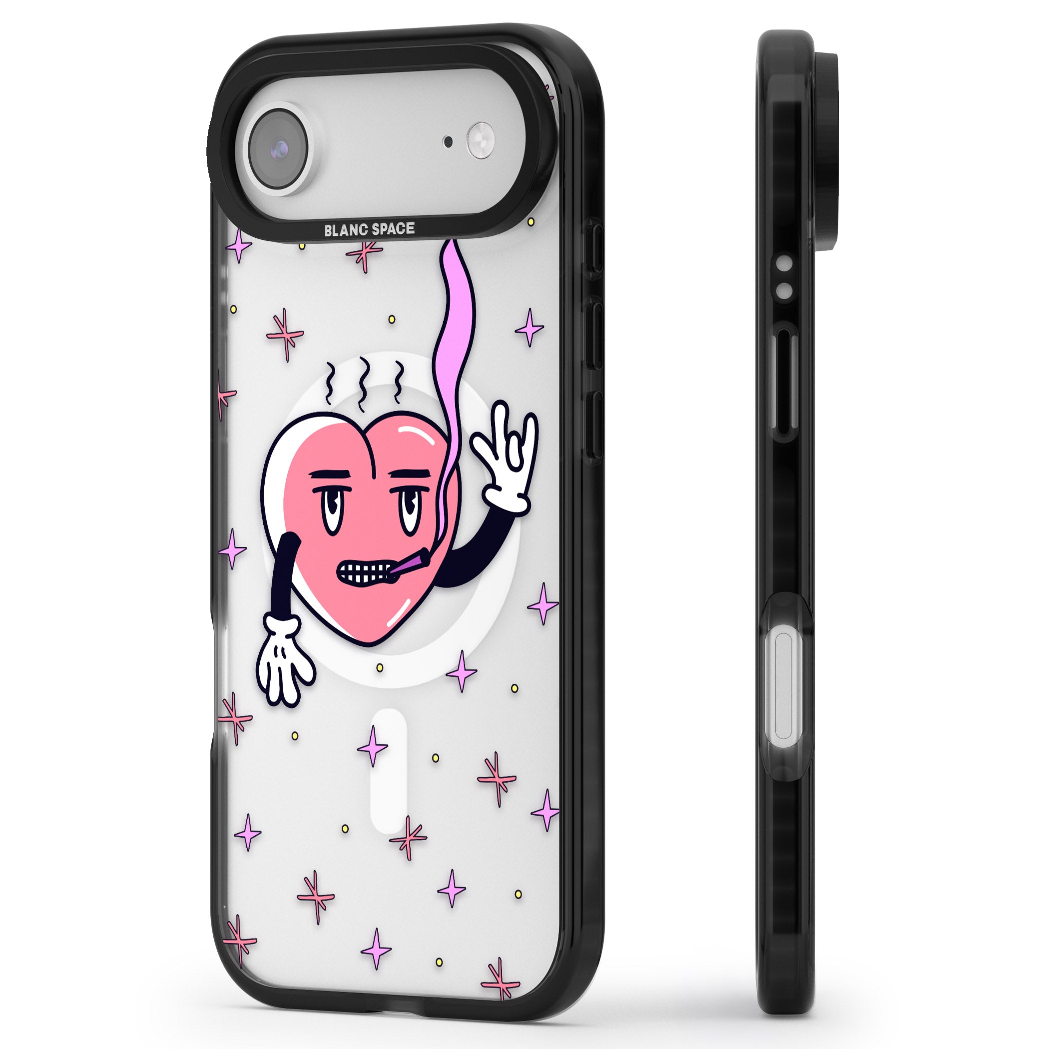 Quirky Heart iPhone 17 Air Impact Pro Black Phone Case Side Profile