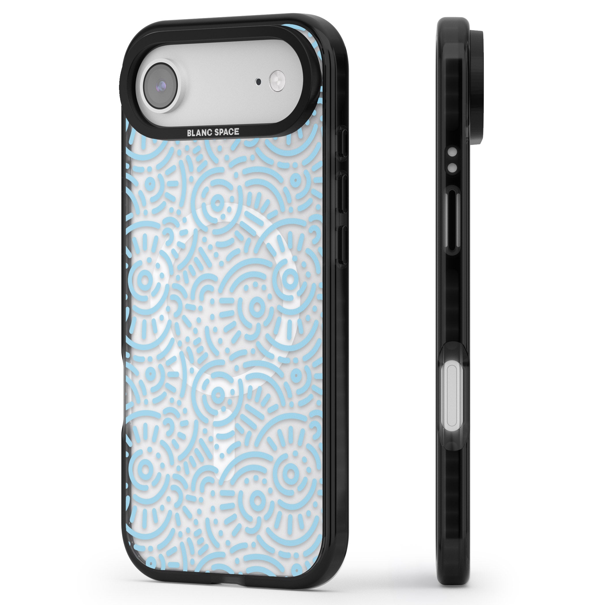 Light Blue Retro Pattern iPhone 17 Air Impact Pro Black Phone Case Side Profile
