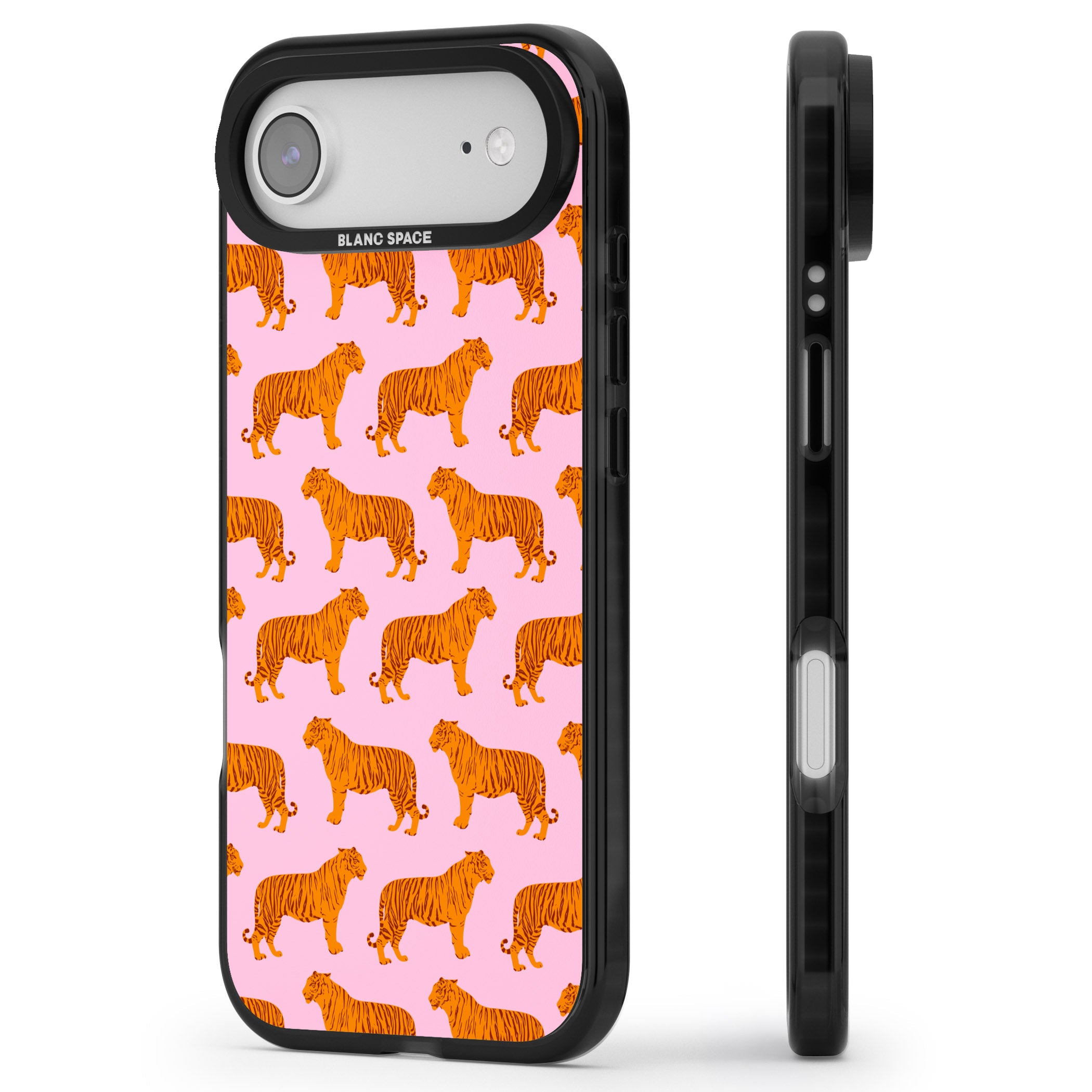 Tiger Pink Pattern iPhone 17 Air Impact Pro Black Phone Case Side Profile