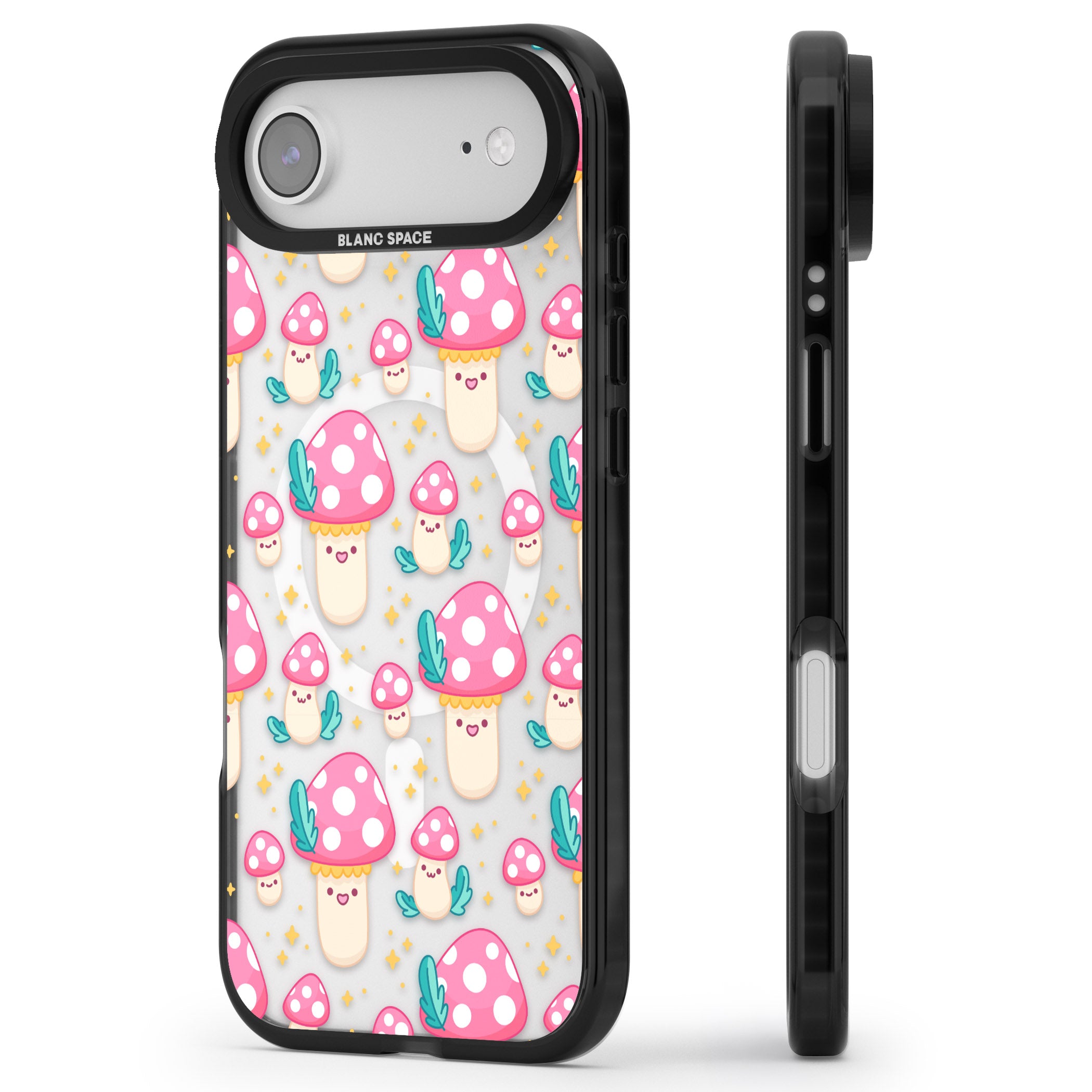 Cute Mushroom Pattern iPhone 17 Air Impact Pro Black Phone Case Side Profile