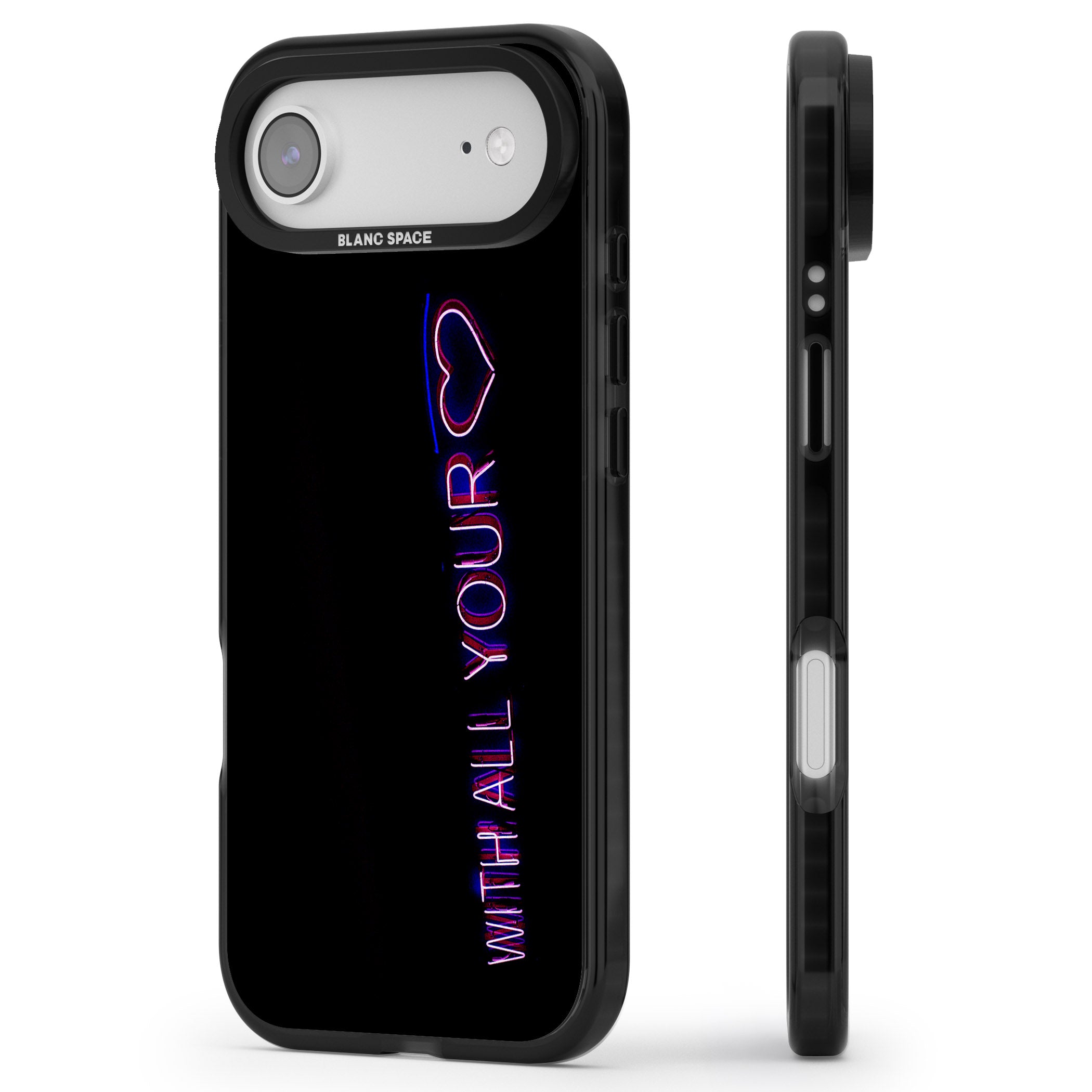 Neon Heart Script iPhone 17 Air Impact Pro Black Phone Case Side Profile