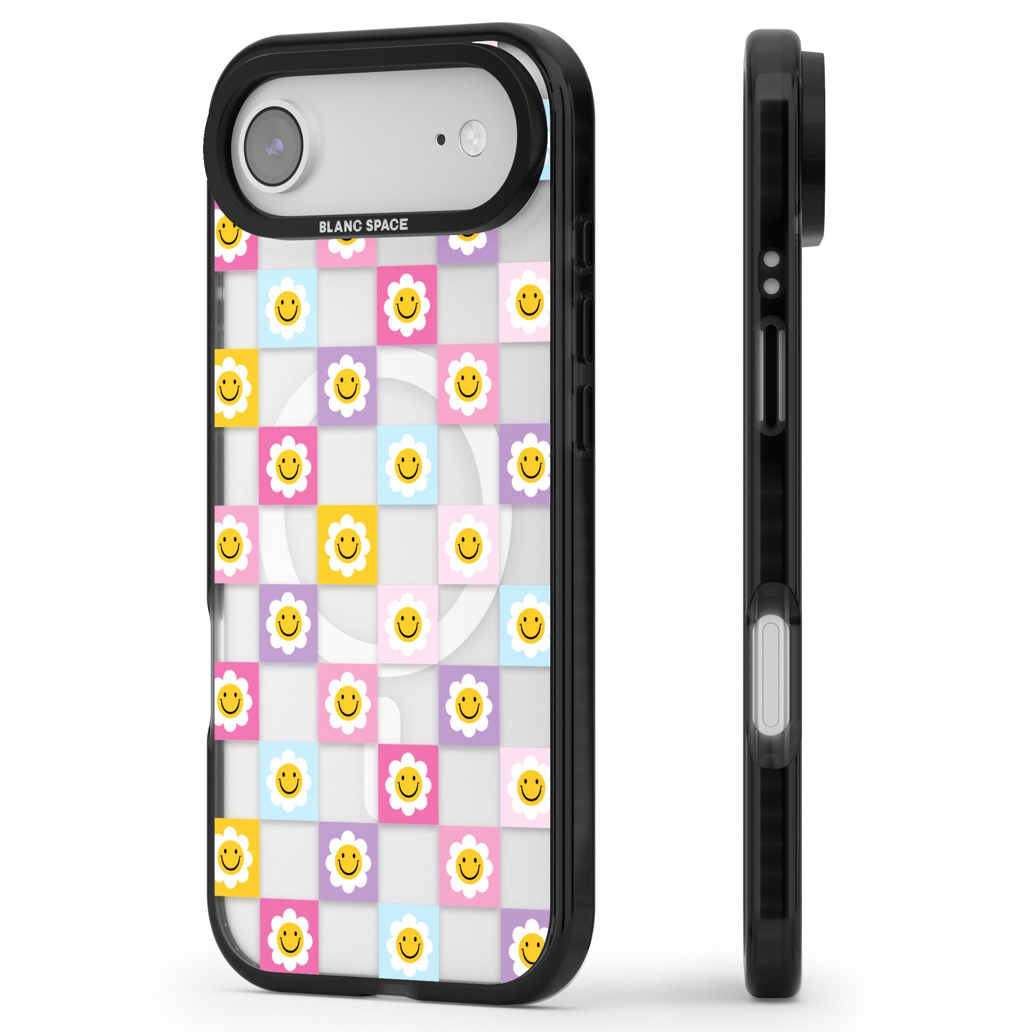 Daisy Squares Pattern iPhone 17 Air Impact Pro Black Phone Case Side Profile
