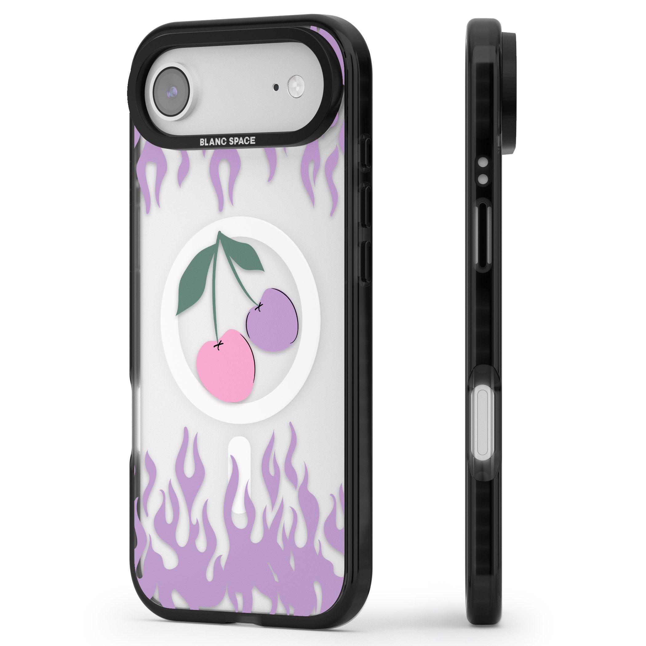 Cherries N' Flames iPhone 17 Air Impact Pro Black Phone Case Side Profile