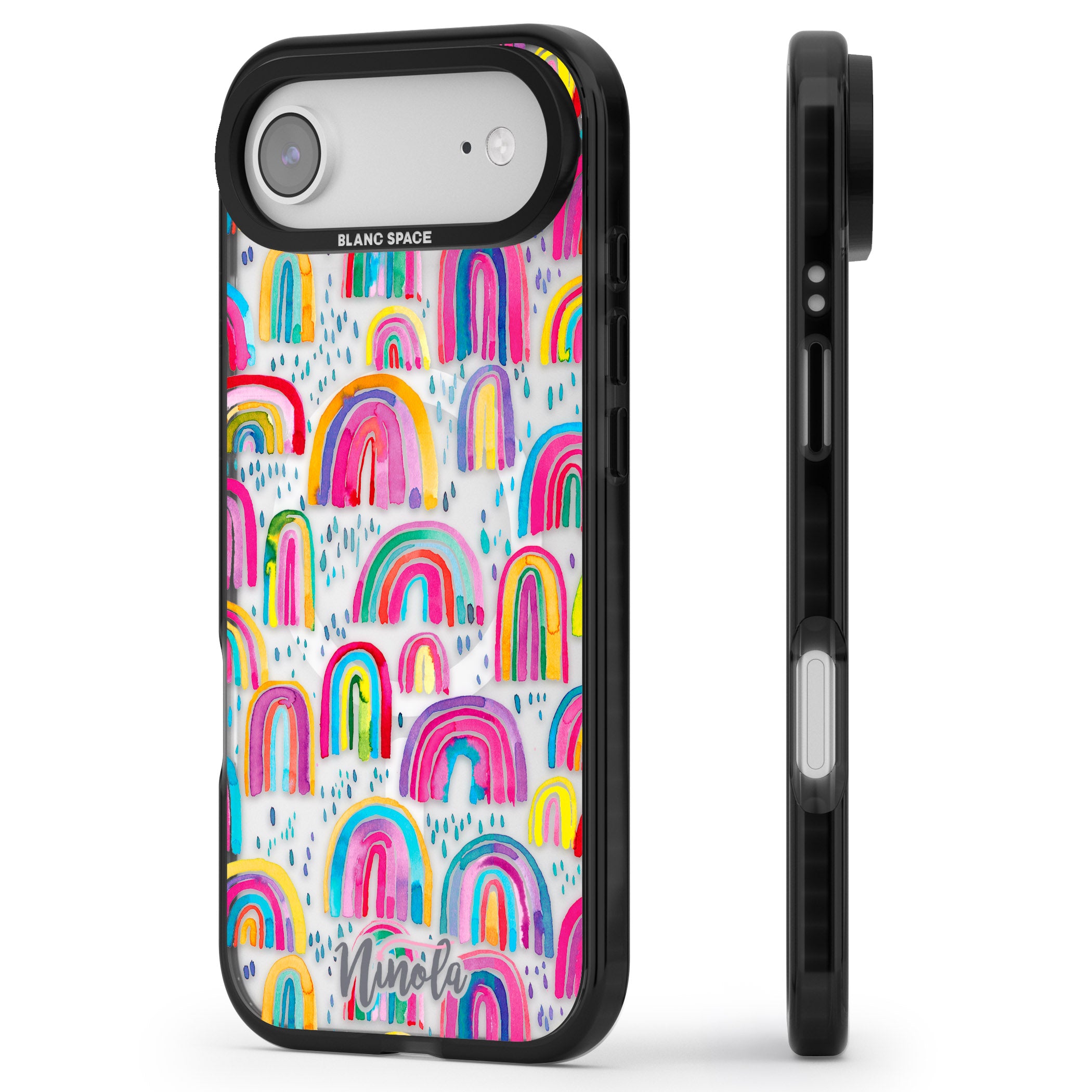 Watercolor Rainbow iPhone 17 Air Impact Pro Black Phone Case Side Profile