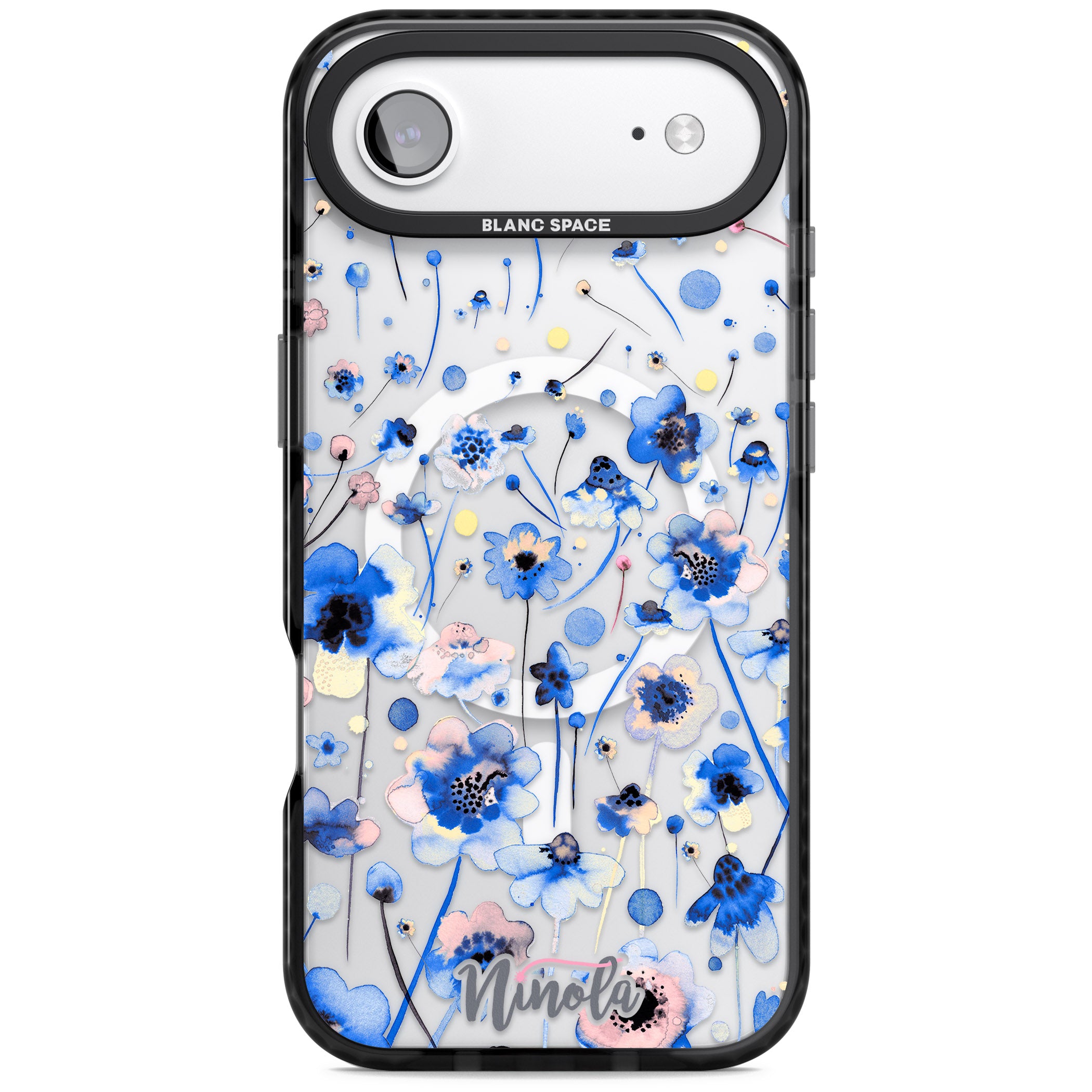 Ink Flowers Blue iPhone 17 Air Impact Pro Black Phone Case