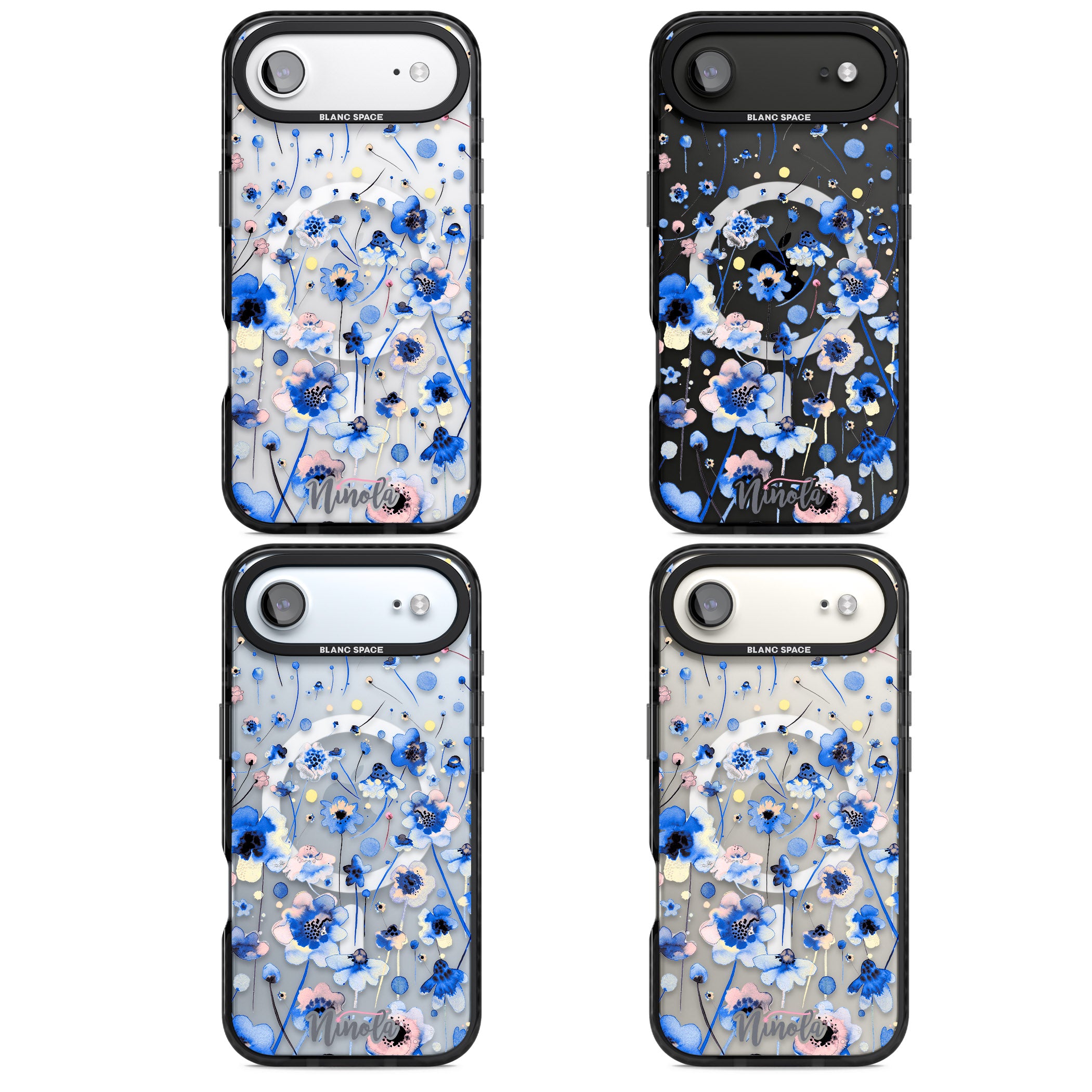 Ink Flowers Blue iPhone 17 Air Impact Pro Black Phone Case APT Impact Protection