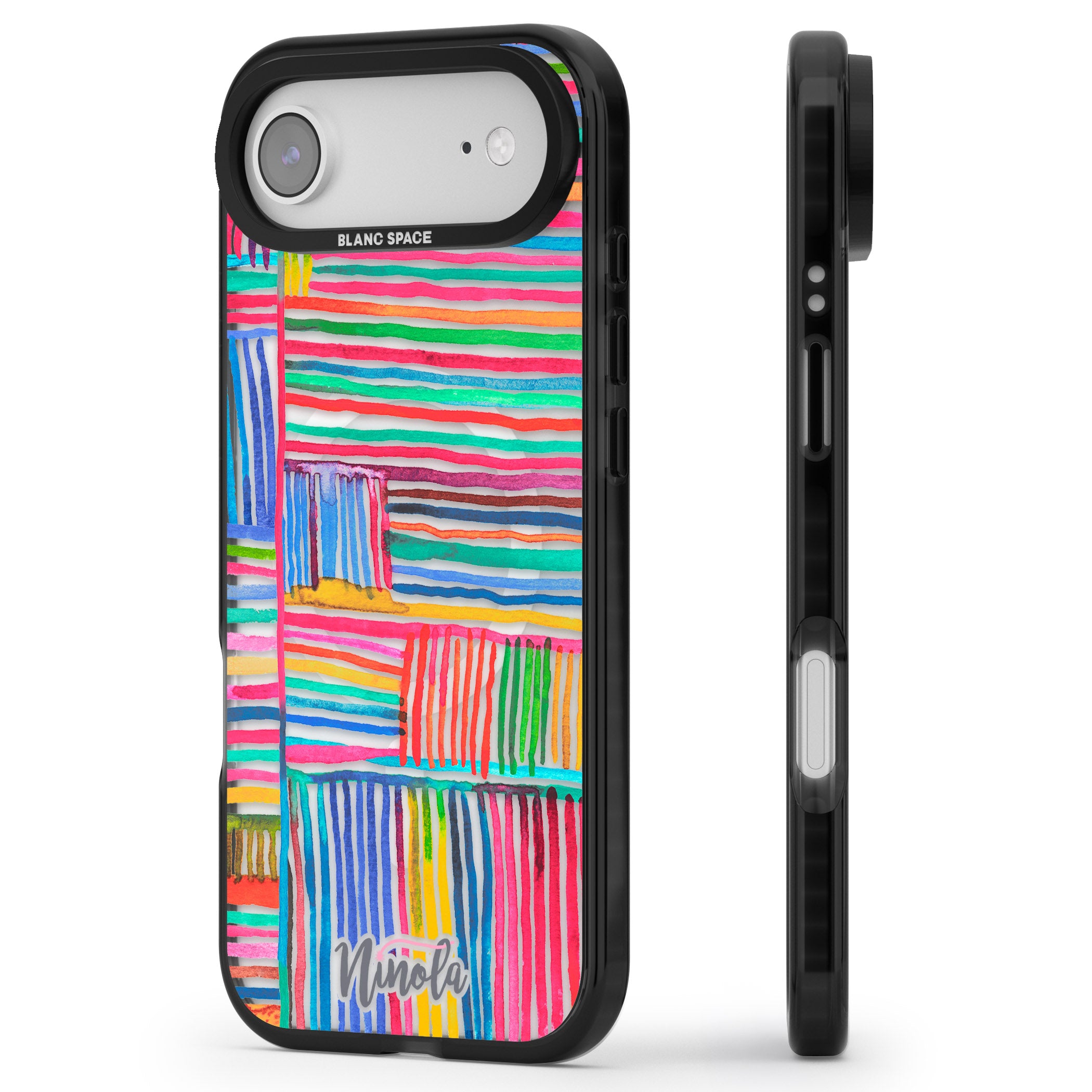 Vibrant Watercolor Lines iPhone 17 Air Impact Pro Black Phone Case Side Profile