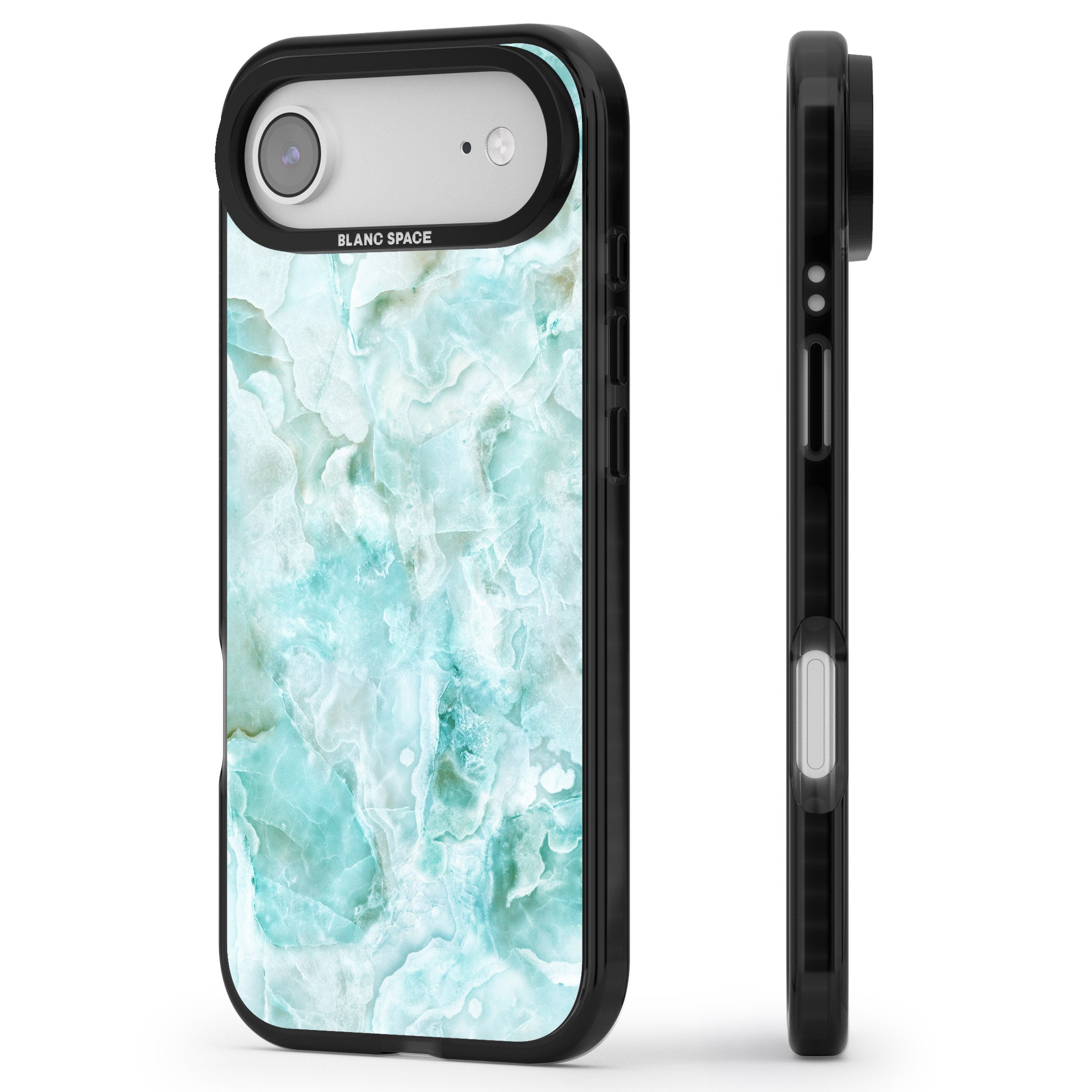Aqua Onyx Marble iPhone 17 Air Impact Pro Black Phone Case Side Profile