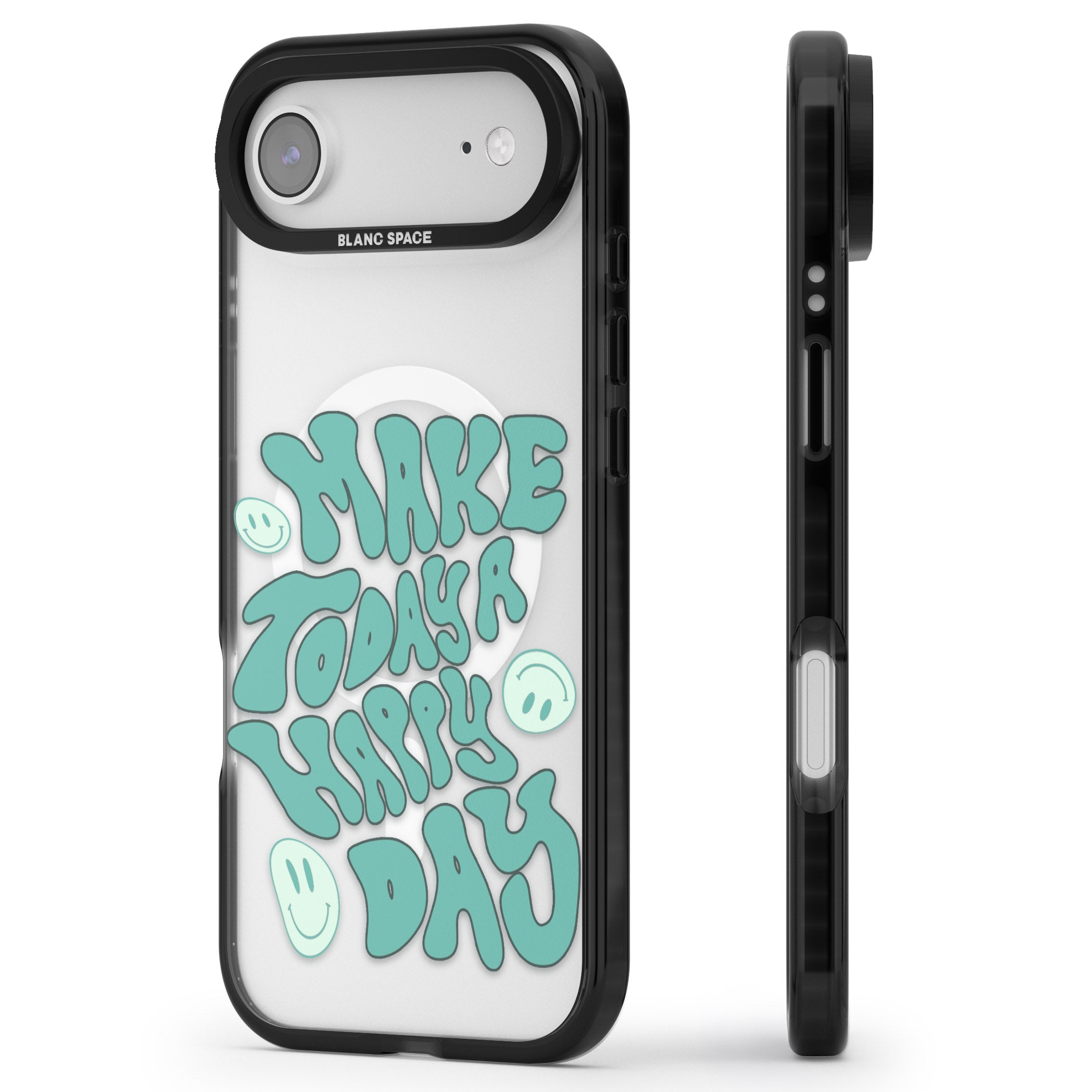 Make Today A Happy Day iPhone 17 Air Impact Pro Black Phone Case Side Profile