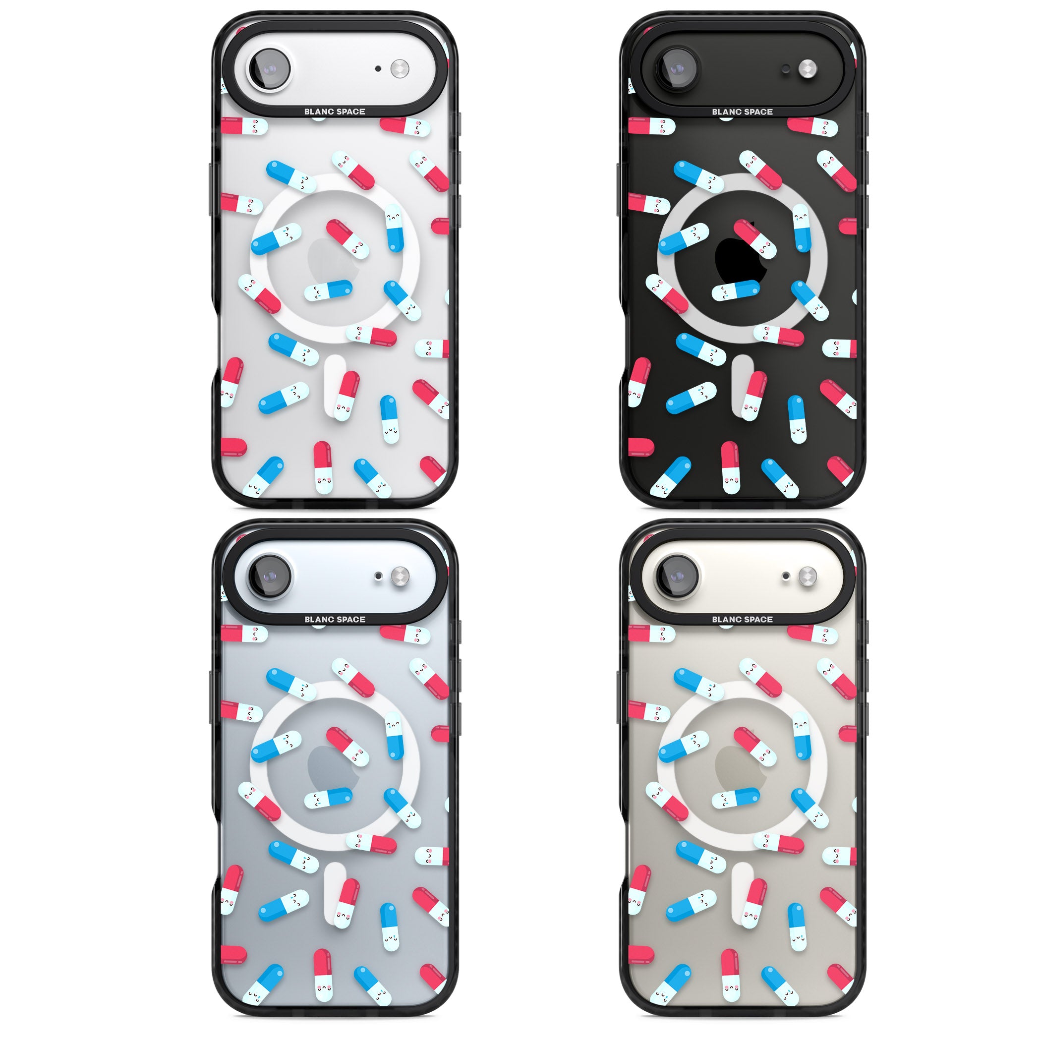 Kawaii Pill Pattern iPhone 17 Air Impact Pro Black Phone Case APT Impact Protection