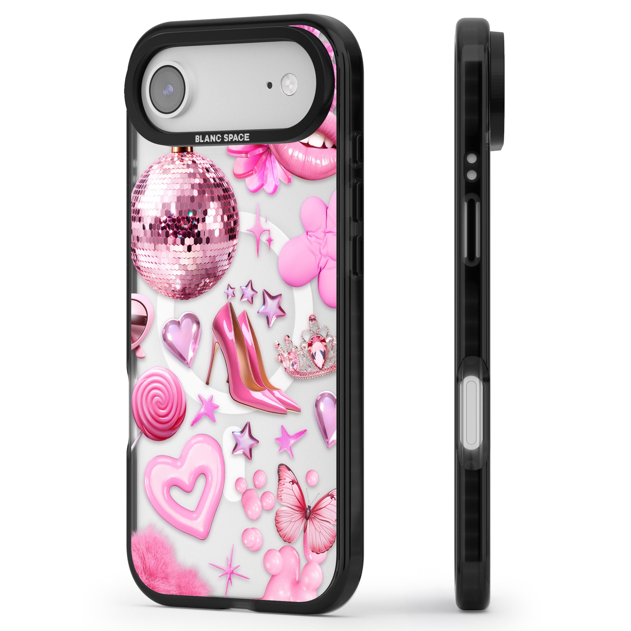 Pink Glam iPhone 17 Air Impact Pro Black Phone Case Side Profile