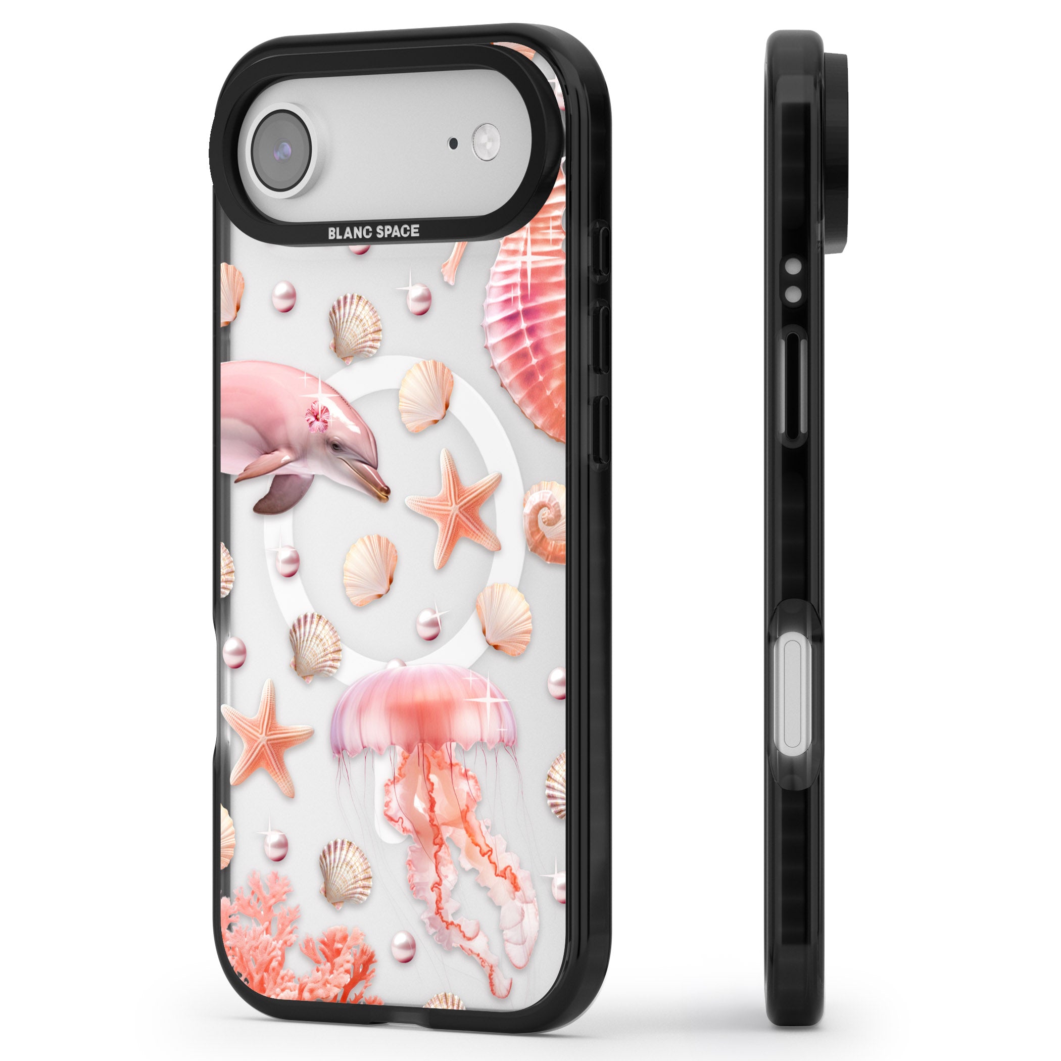 Pink Sealife iPhone 17 Air Impact Pro Black Phone Case Side Profile
